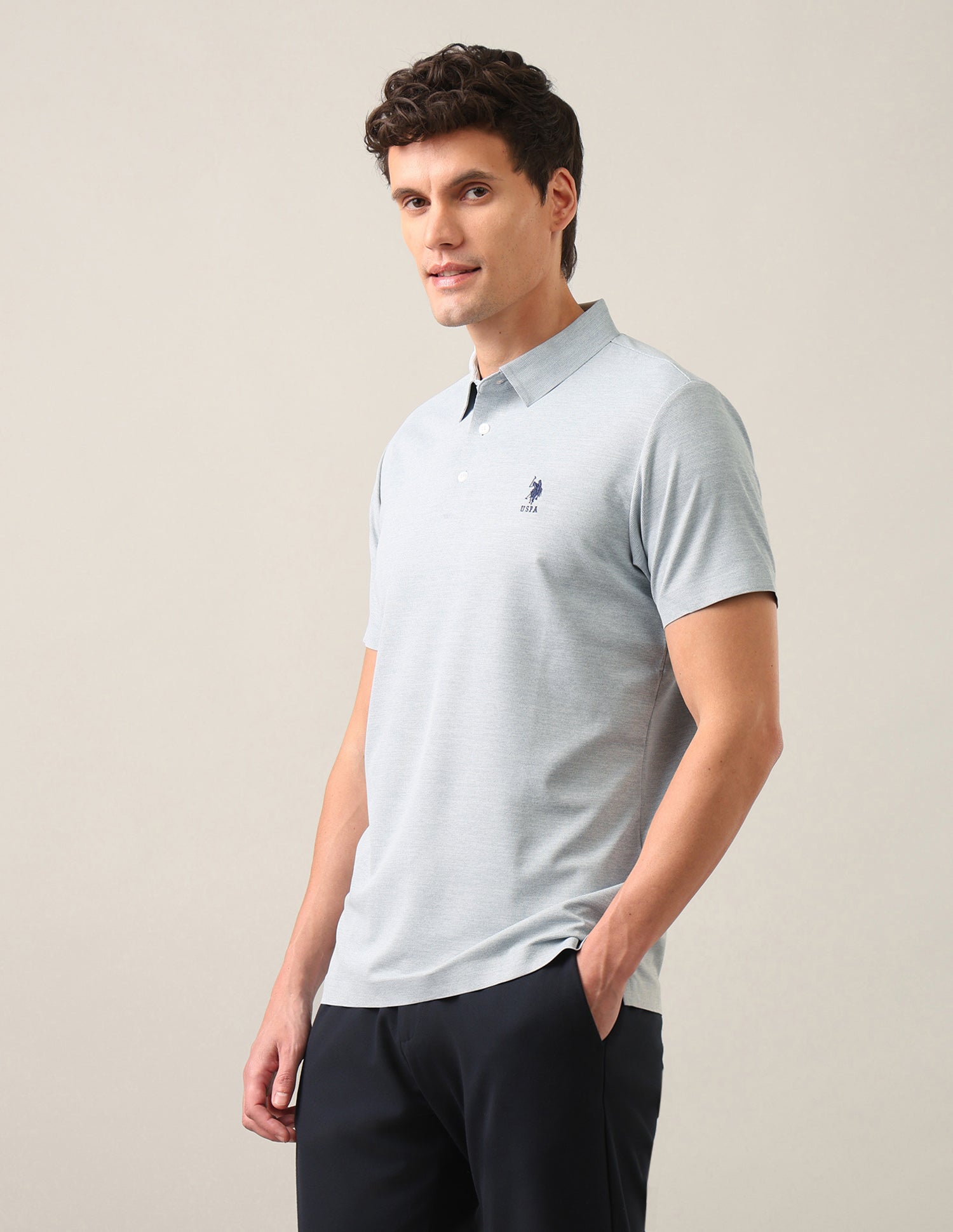Solid Slim Fit Polo Shirt Light Blue - U.S. Polo Assn. India | Large