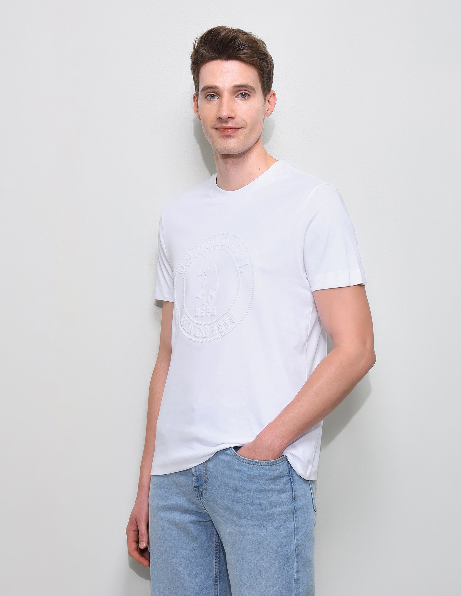 Brand Embossed Slim Fit T-Shirt White - U.S. Polo Assn. India | Large