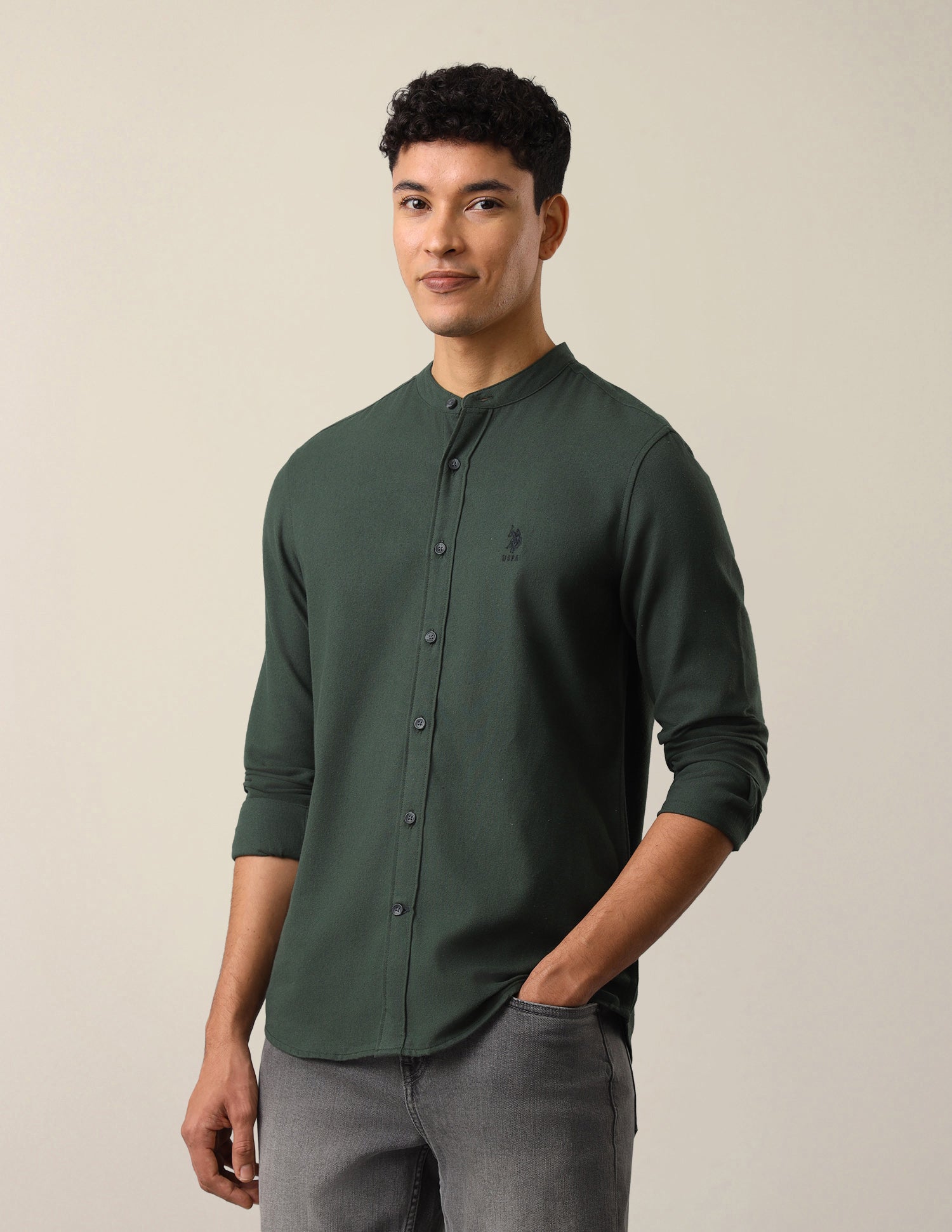 Twill Solid Shirt Green - U.S. Polo Assn. India | Large
