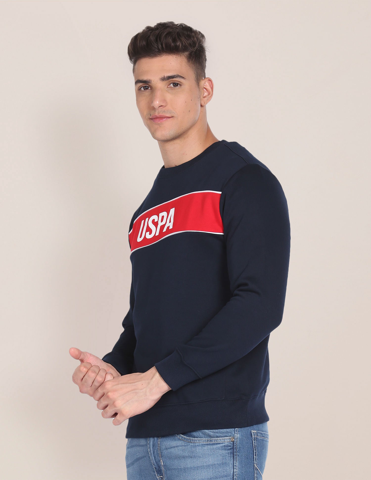 Crew Neck Brand Print Sweatshirt Navy - U.S. POLO ASSN. | Large
