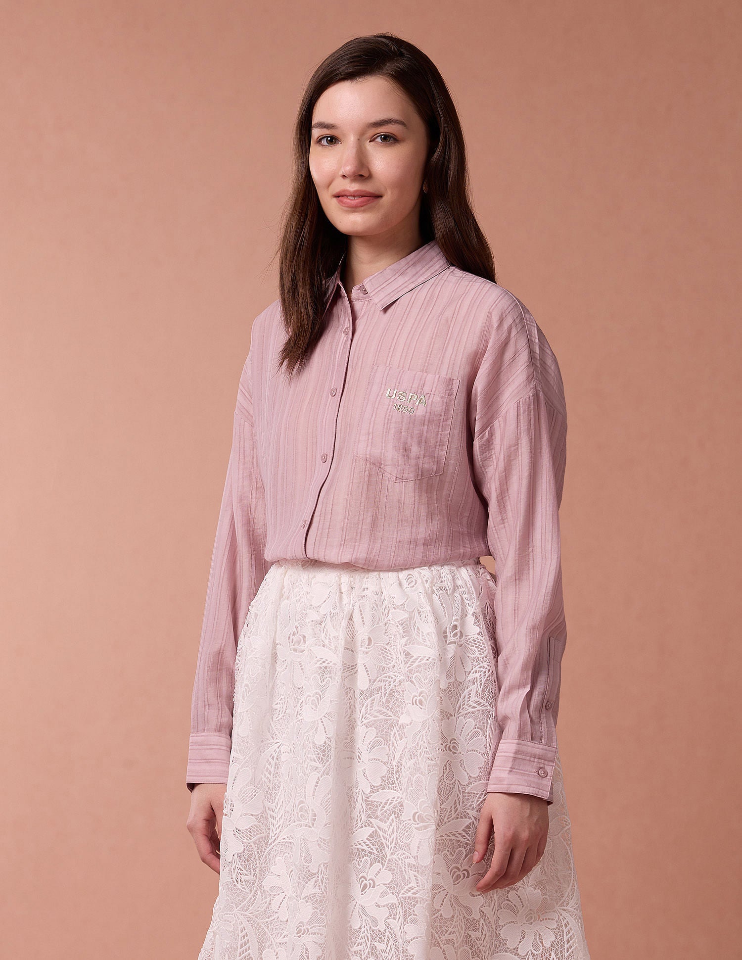 Brand Embroidered Vertical Stripe Shirt Pink - U.S. POLO ASSN. | Large