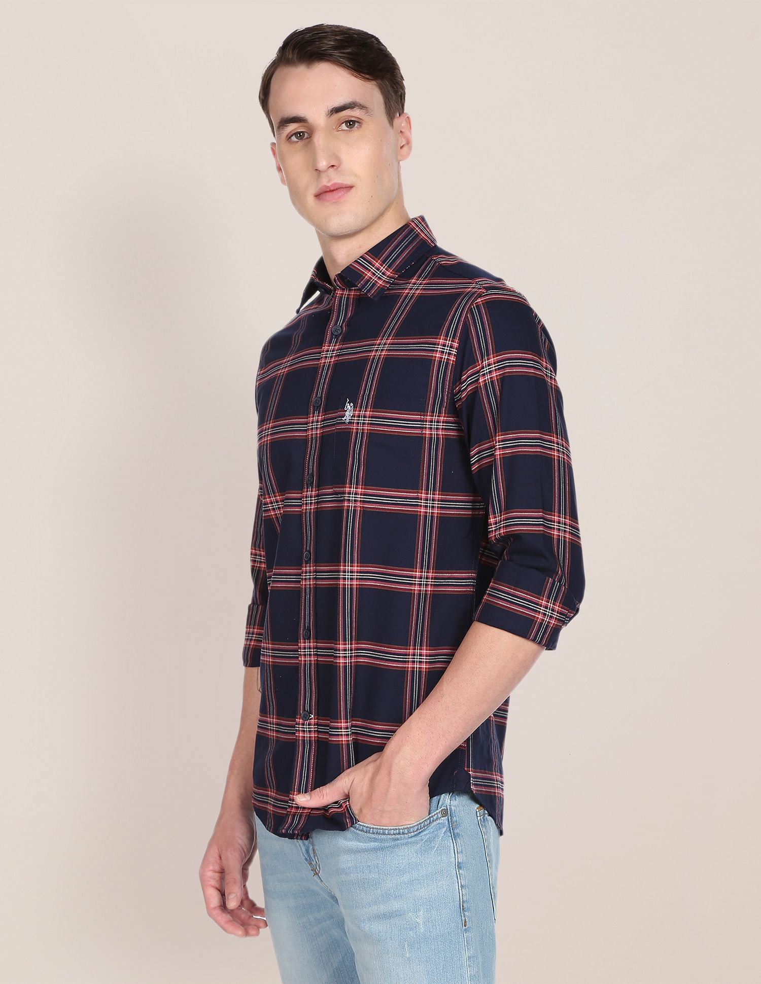 Tartan Check Cotton Casual Shirt Navy - U.S. Polo Assn. India | Large