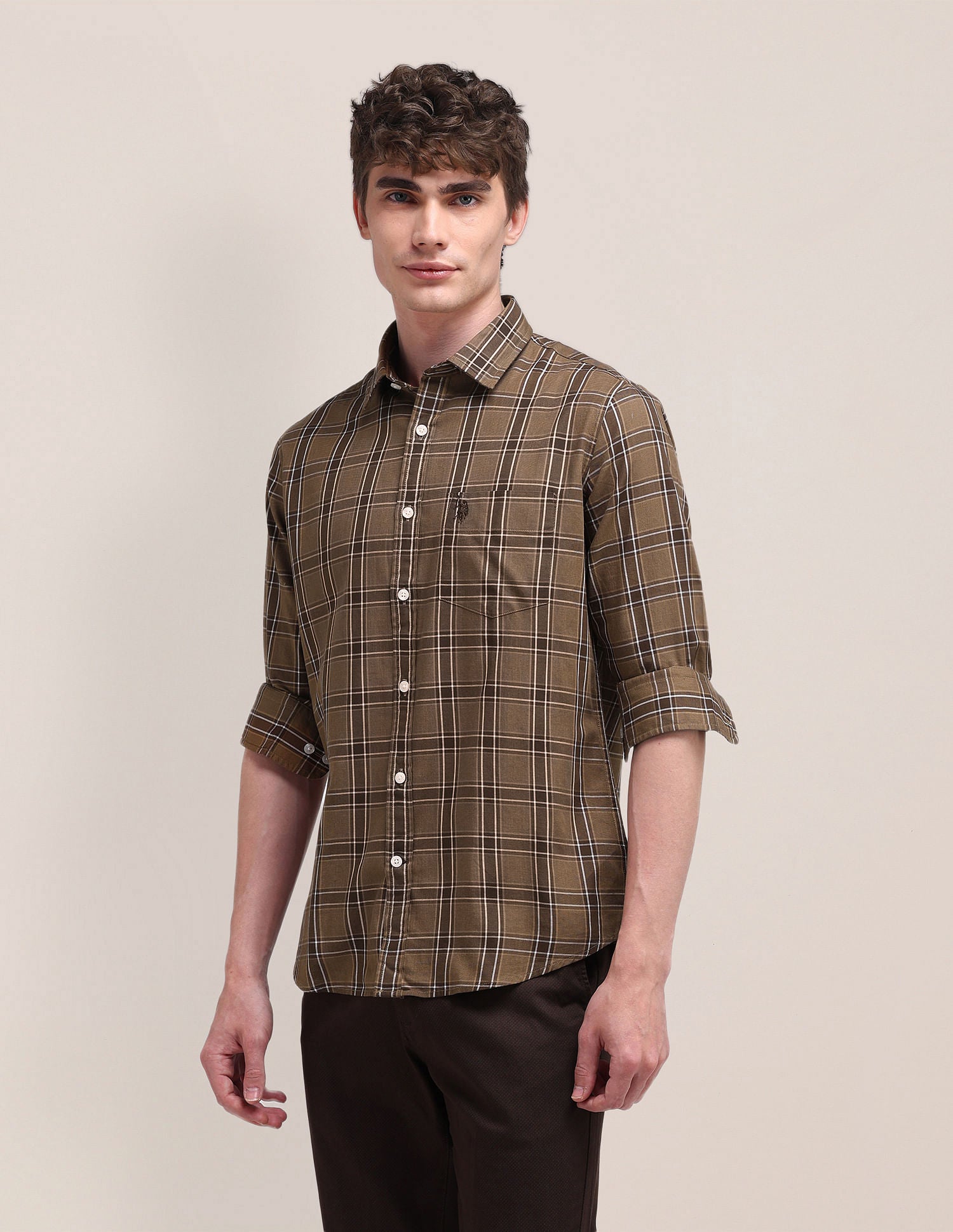 Plaid Checked Regular Fit Shirt Brown - U.S. Polo Assn. India | Large