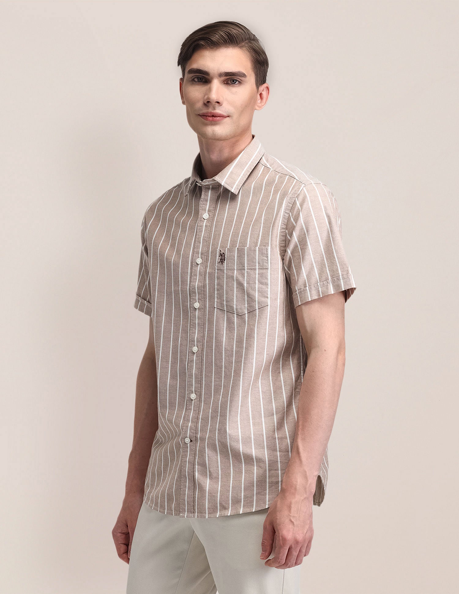 Tailored Vertical Striped Shirt Lt. Brown - U.S. Polo Assn. India | Large