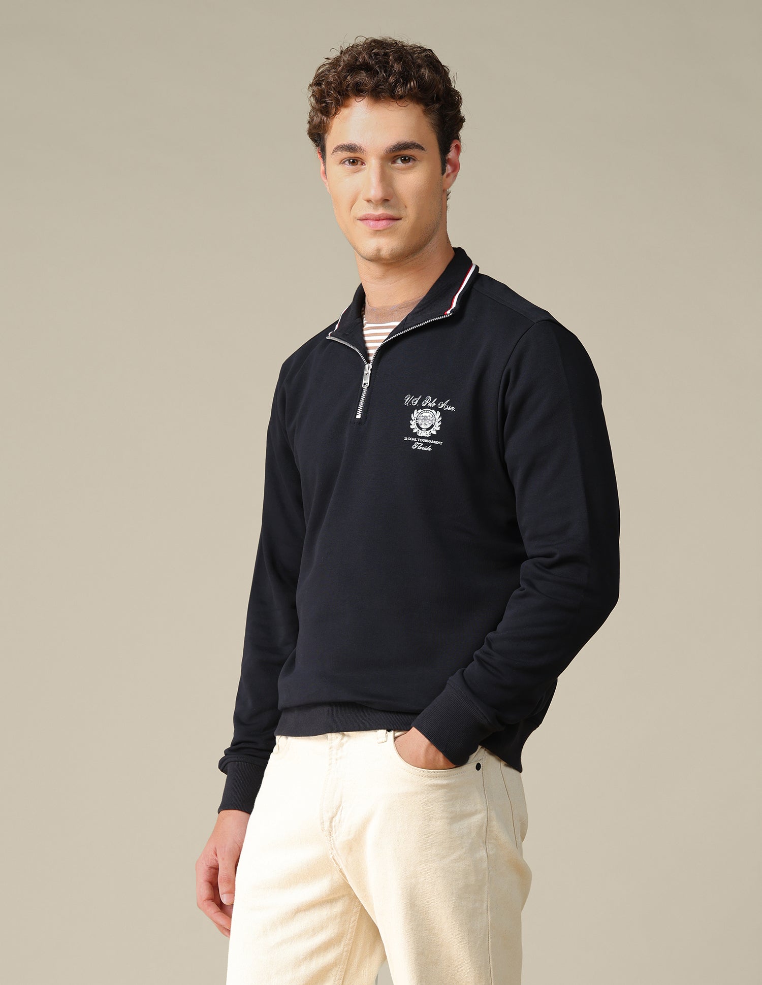 Solid Zipper Sweatshirt Navy - U.S. Polo Assn. India | Large