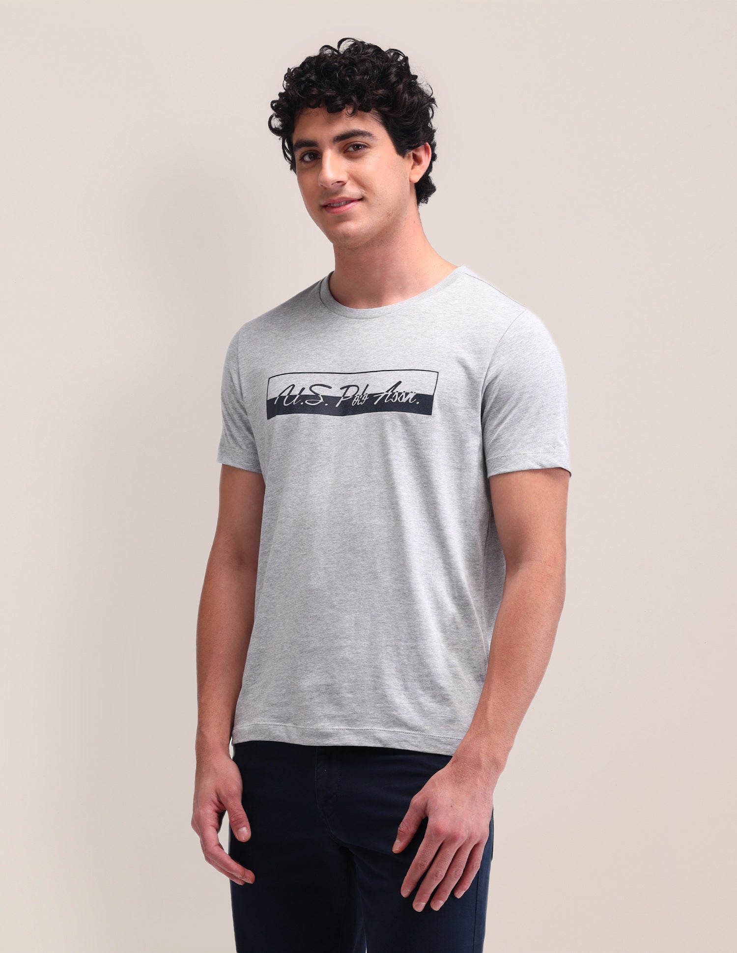 Brand Printed Cotton T-Shirt Grey - U.S. Polo Assn. India | Large