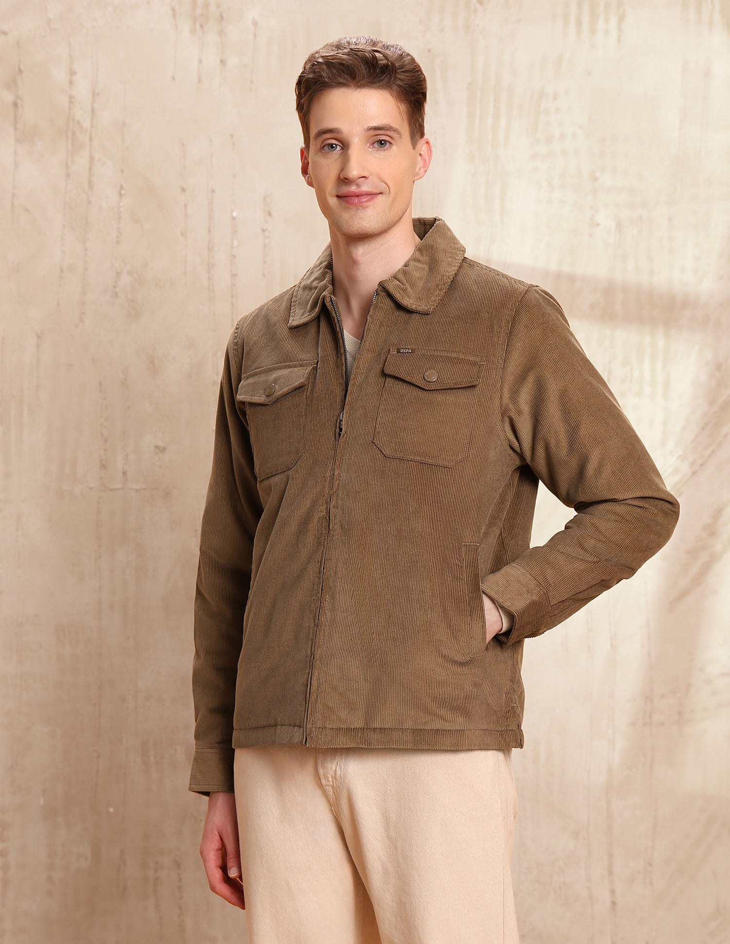 Solid Legend Of Horseshoe Regular Fit Jacket Khaki - U.S. Polo Assn. India | Large