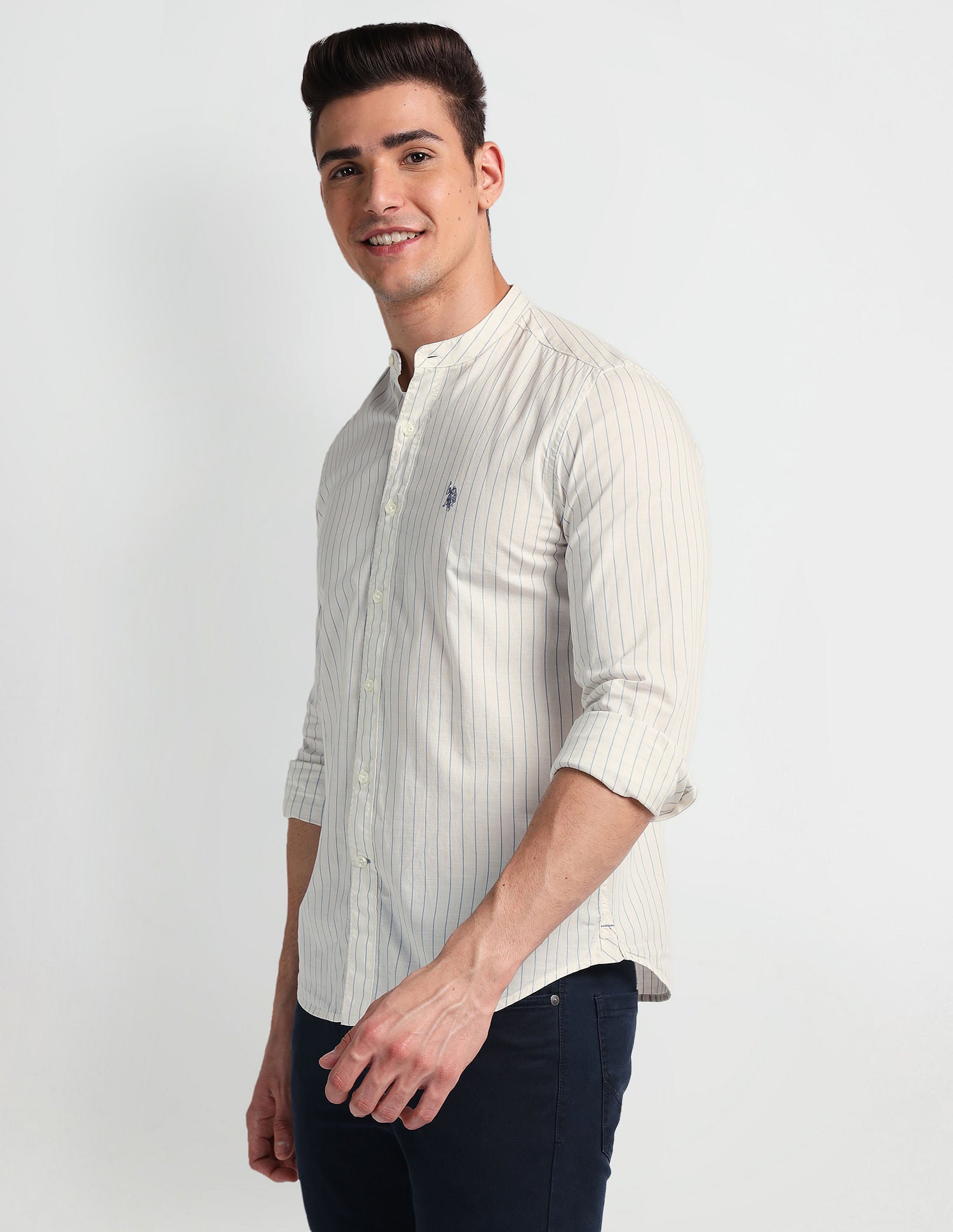 Mandarin Collar Slim Fit Shirt Ivory - U.S. Polo Assn. India | Large
