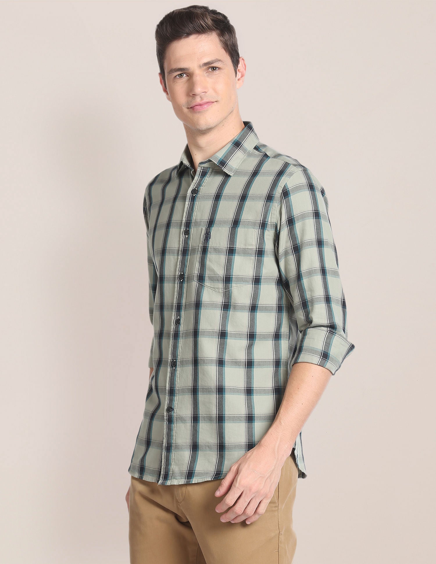 Tartan Check Twill Shirt Light Olive - U.S. Polo Assn. India | Large