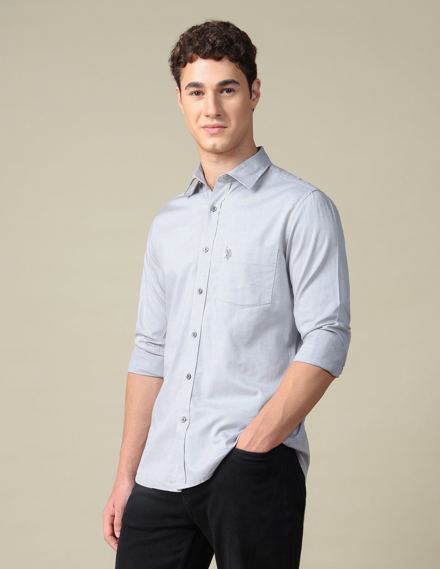 Solid Tailored Fit Shirt Grey - U.S. Polo Assn. India | Large