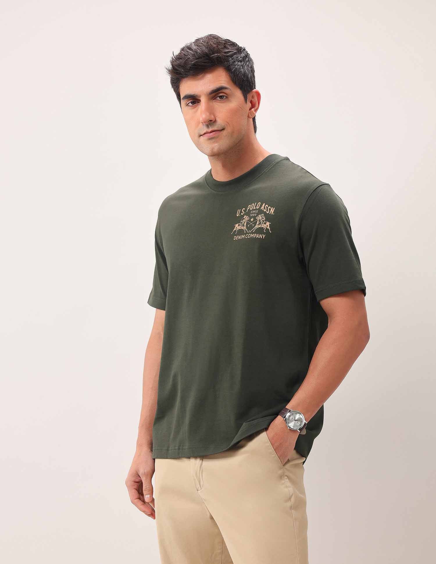 Brand Printed Oversized Fit T-Shirt Olive - U.S. Polo Assn. India | Large
