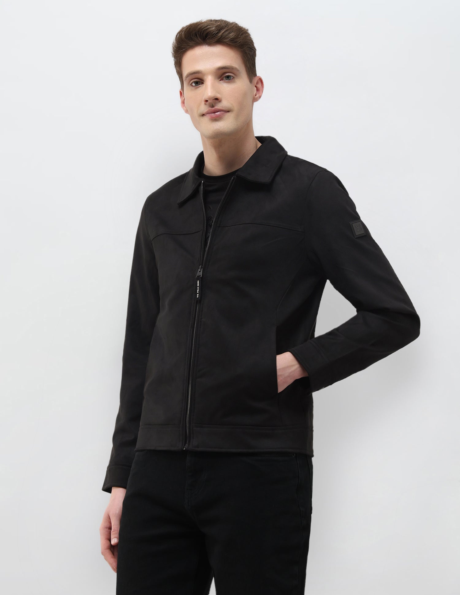 Solid Regular Fit Black & Gold Jacket Black - U.S. Polo Assn. India | Large