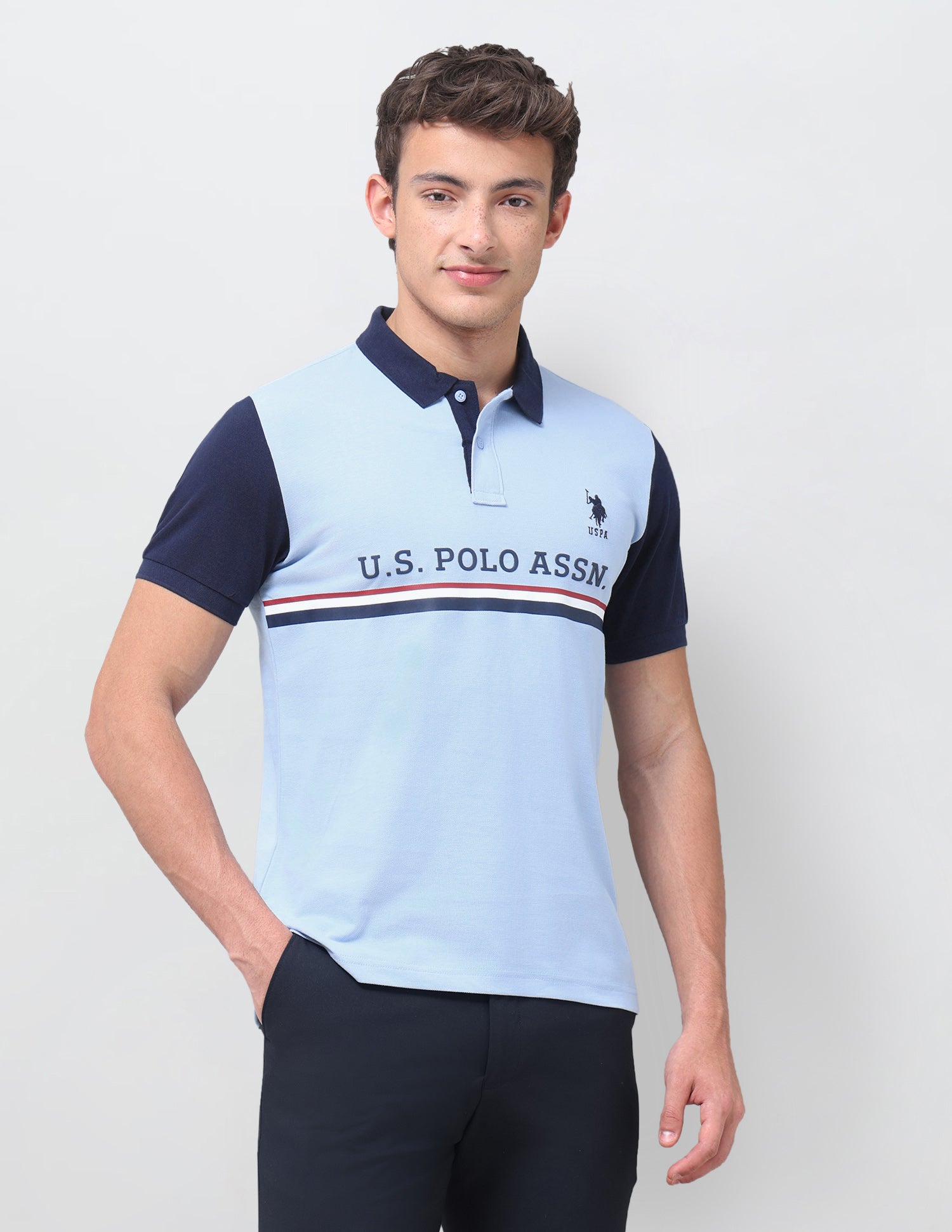 Brand Printed Regular Fit Polo Shirt Light Blue - U.S. Polo Assn. India | Large