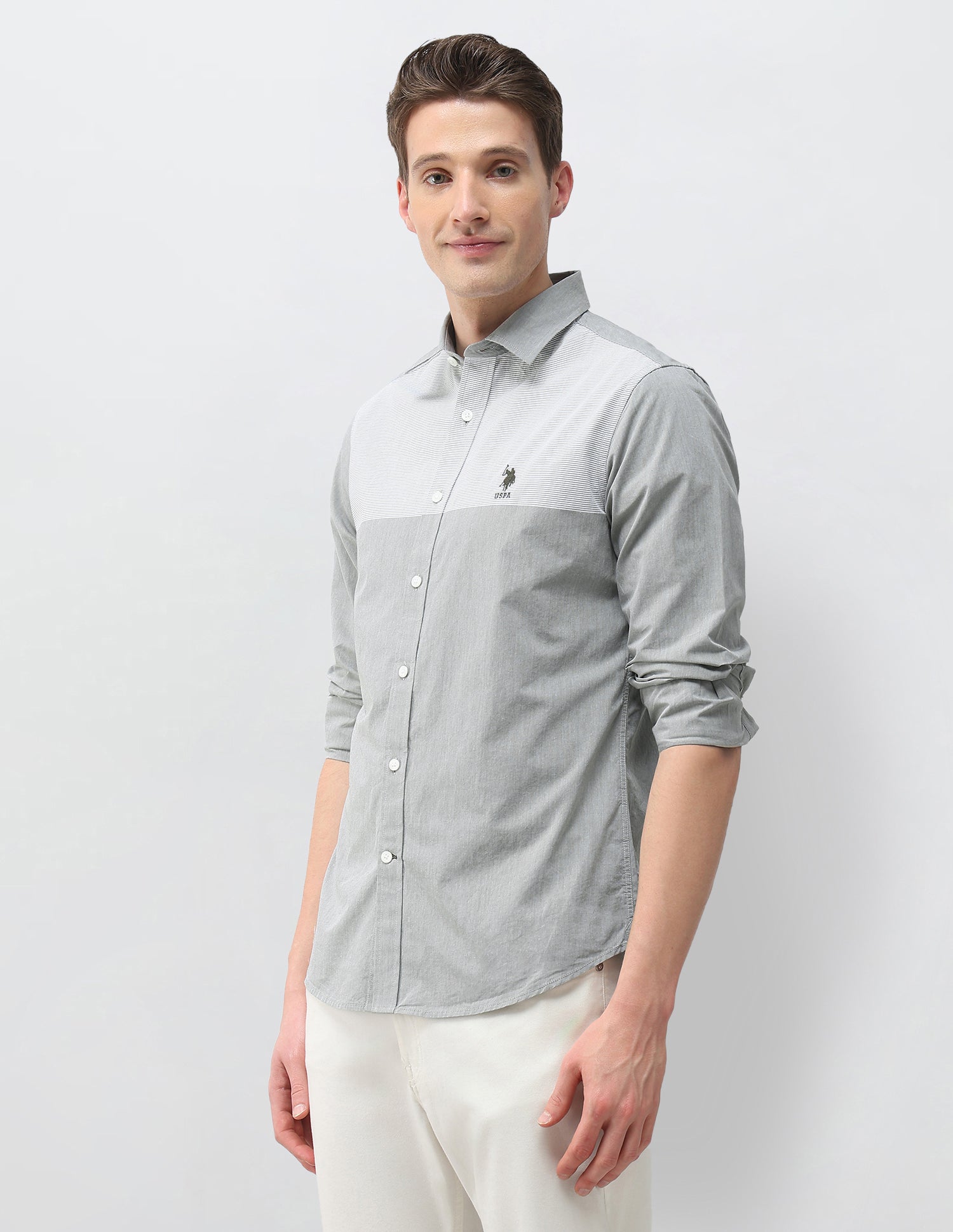 Solid Regular Fit Shirt Light Olive - U.S. Polo Assn. India | Large
