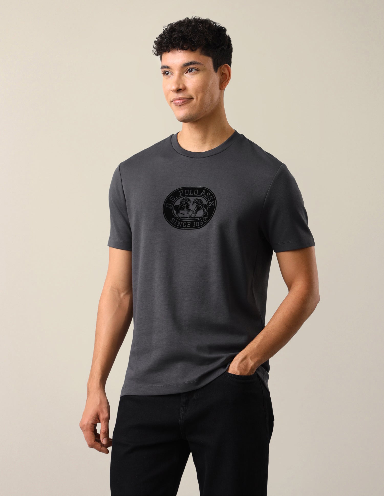 Brand Embossed Slim Fit T-Shirt Dark Grey - U.S. Polo Assn. India | Large