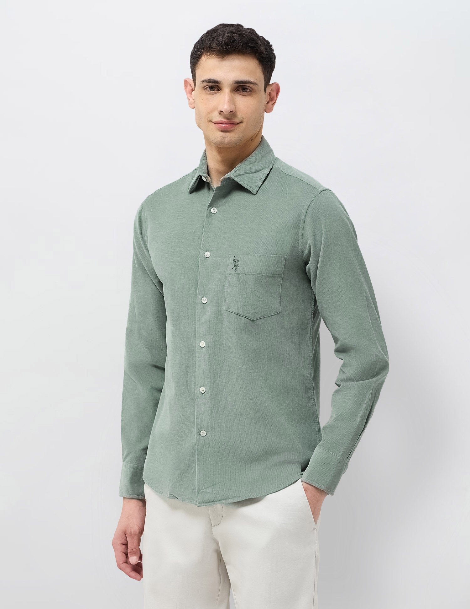Corduroy Tailored Fit Shirt Light Green - U.S. POLO ASSN. | Large