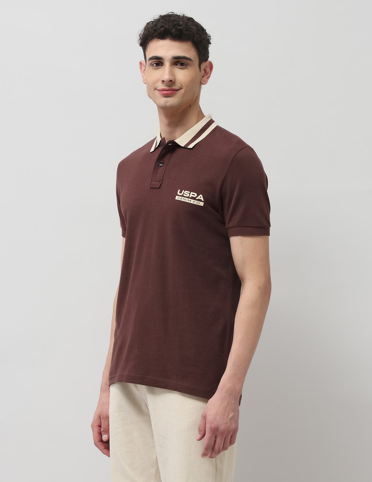 Solid Pure Cotton Polo Shirt Dark Brown - U.S. Polo Assn. India | Large
