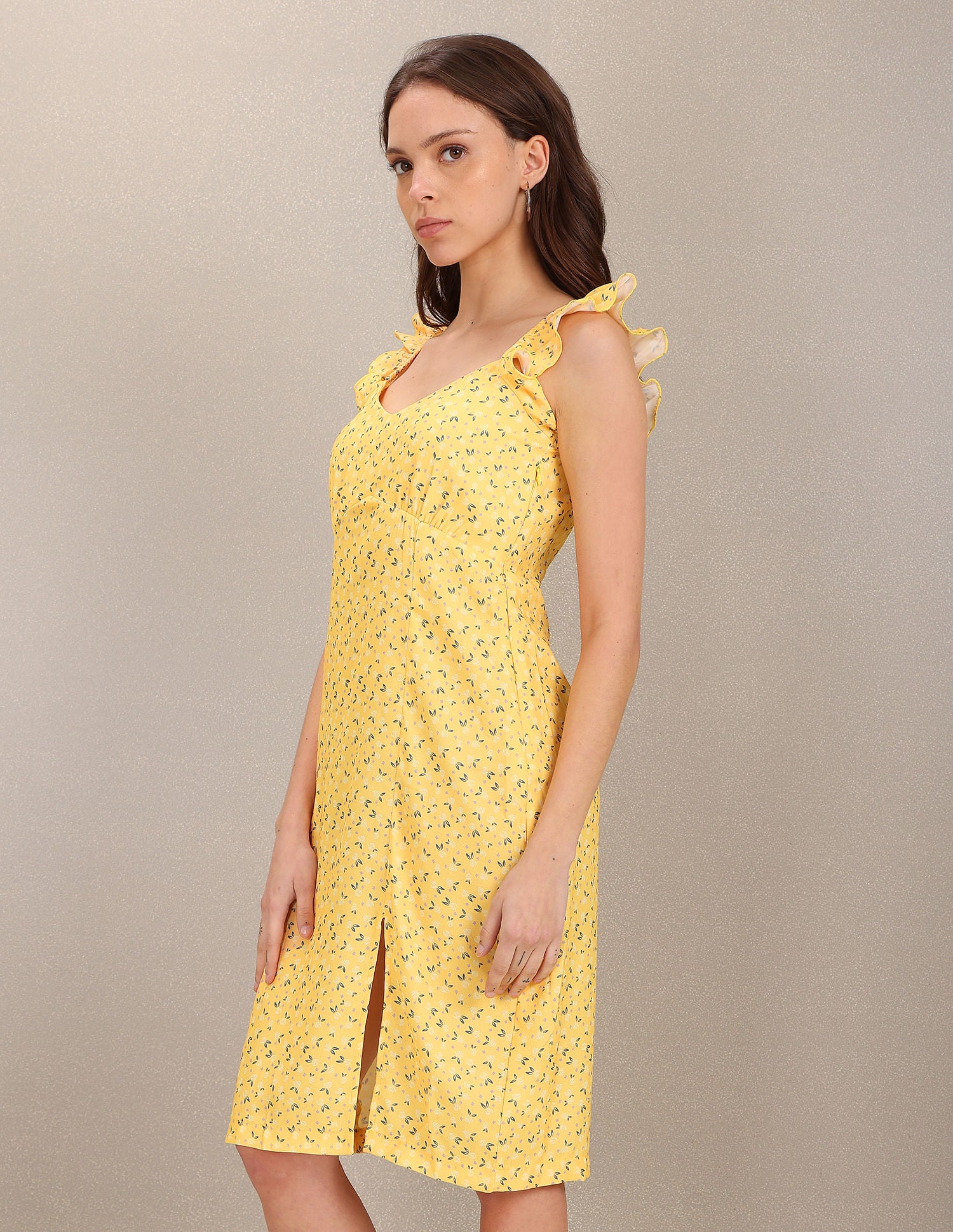 V-Neck Floral Print Slip Dress Yellow - U.S. Polo Assn. India | Large