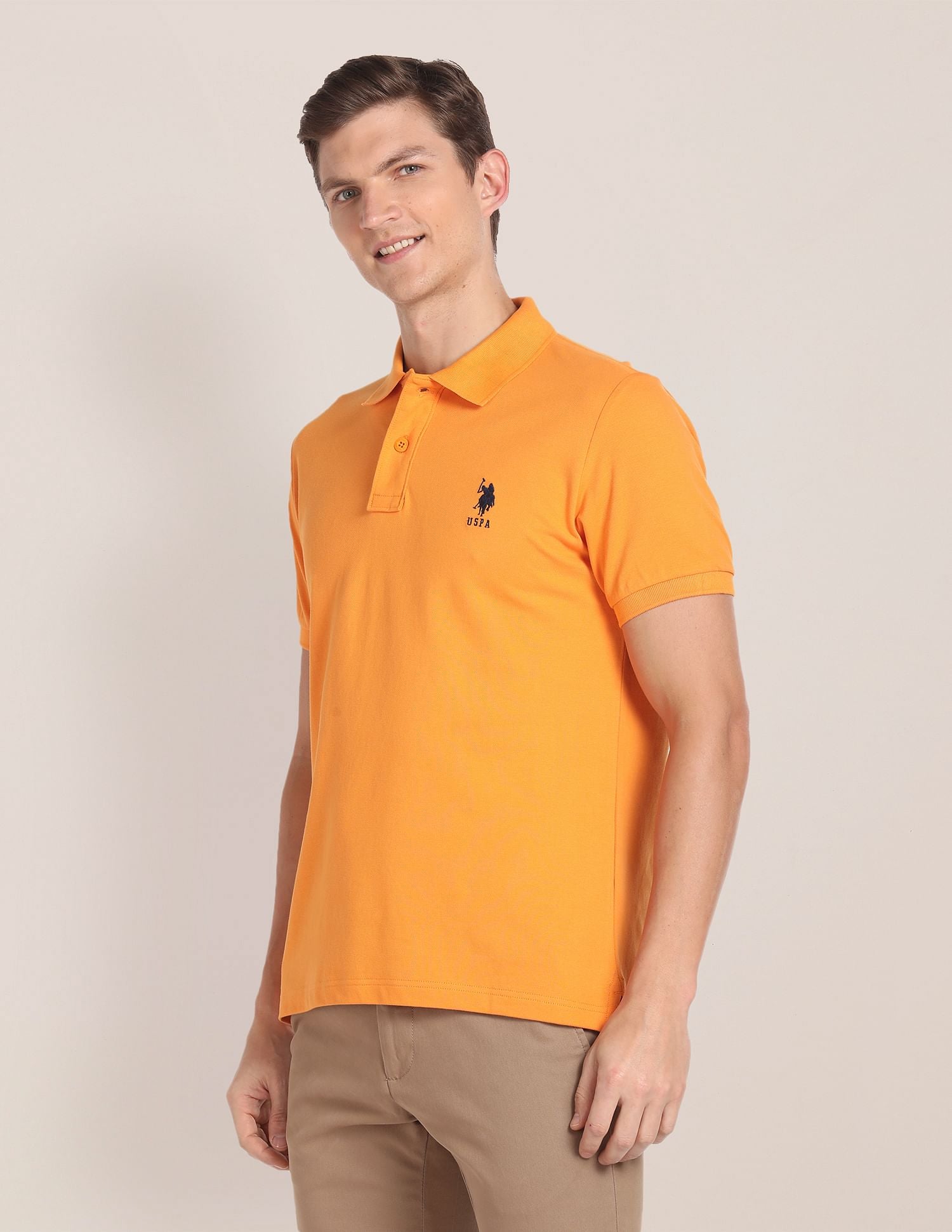 Pique Solid Polo Shirt Orange - U.S. Polo Assn. India | Large