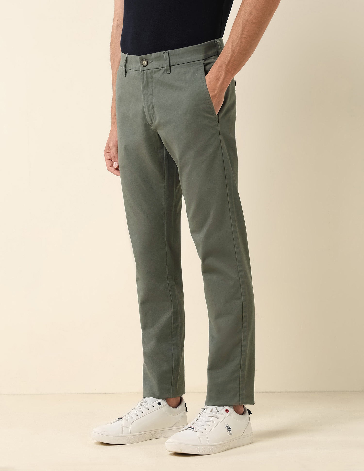 Austin Slim Fit Satin Trousers Olive - U.S. Polo Assn. India | Large