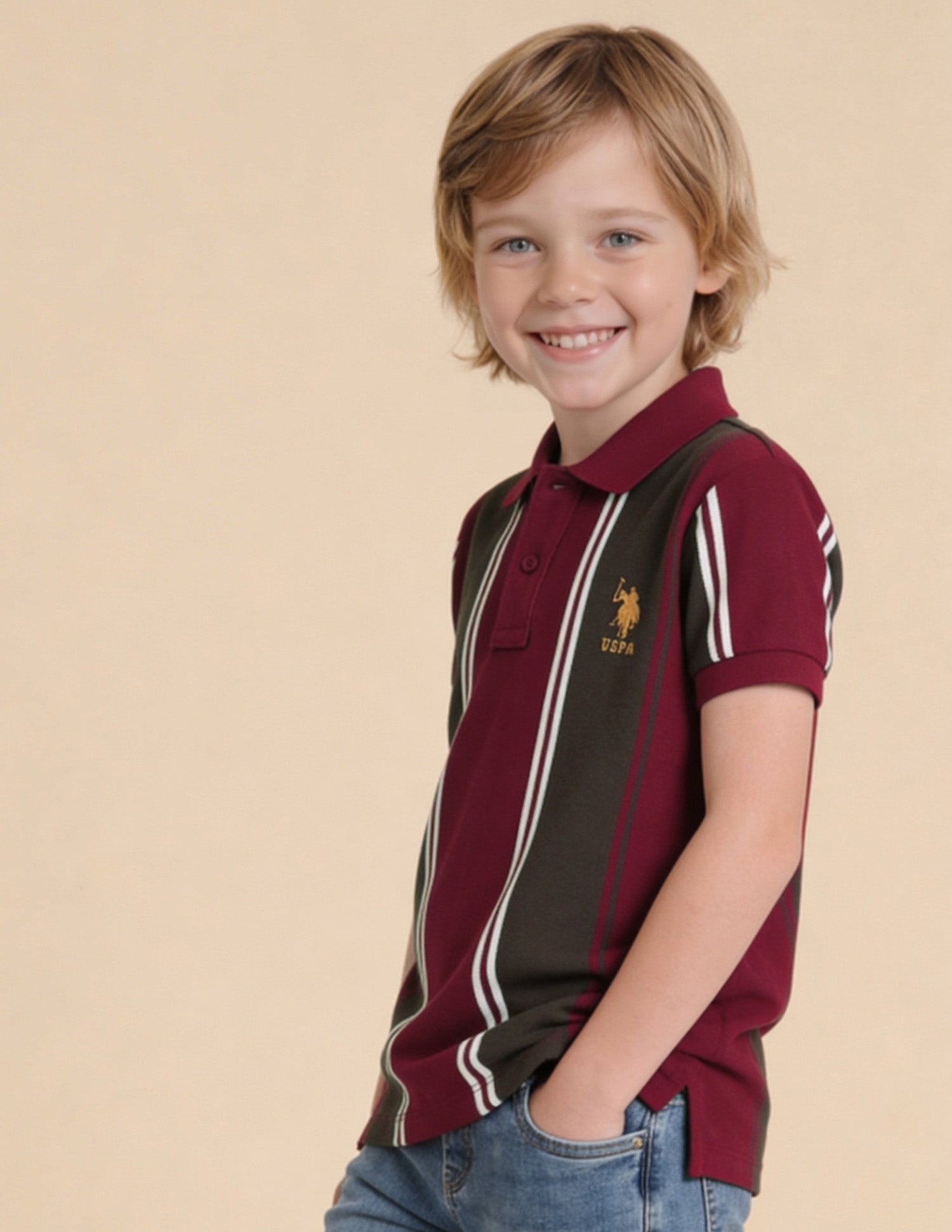 Vertical Striped Regular Fit Polo Shirt Maroon - U.S. Polo Assn. India | Large