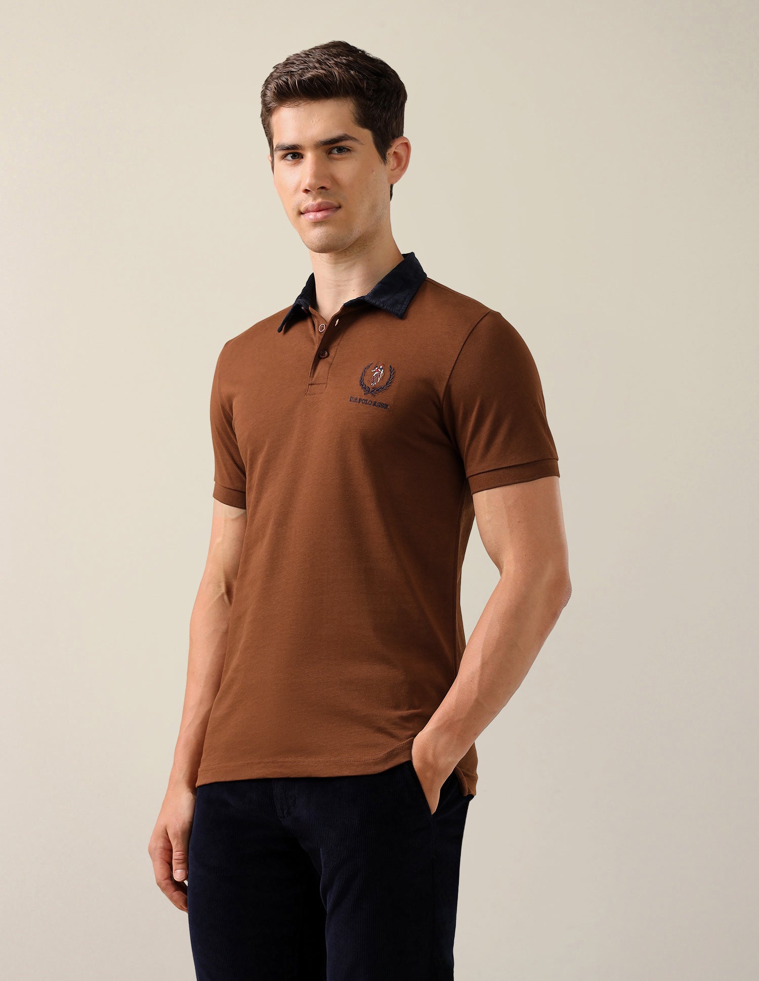 Solid Slim Fit Polo Shirt Brown - U.S. Polo Assn. India | Large