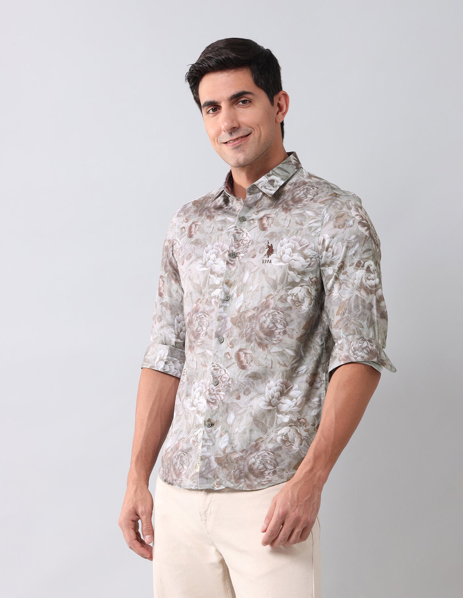 Regular Fit Floral Printed Shirt Light Grey - U.S. Polo Assn. India | Large