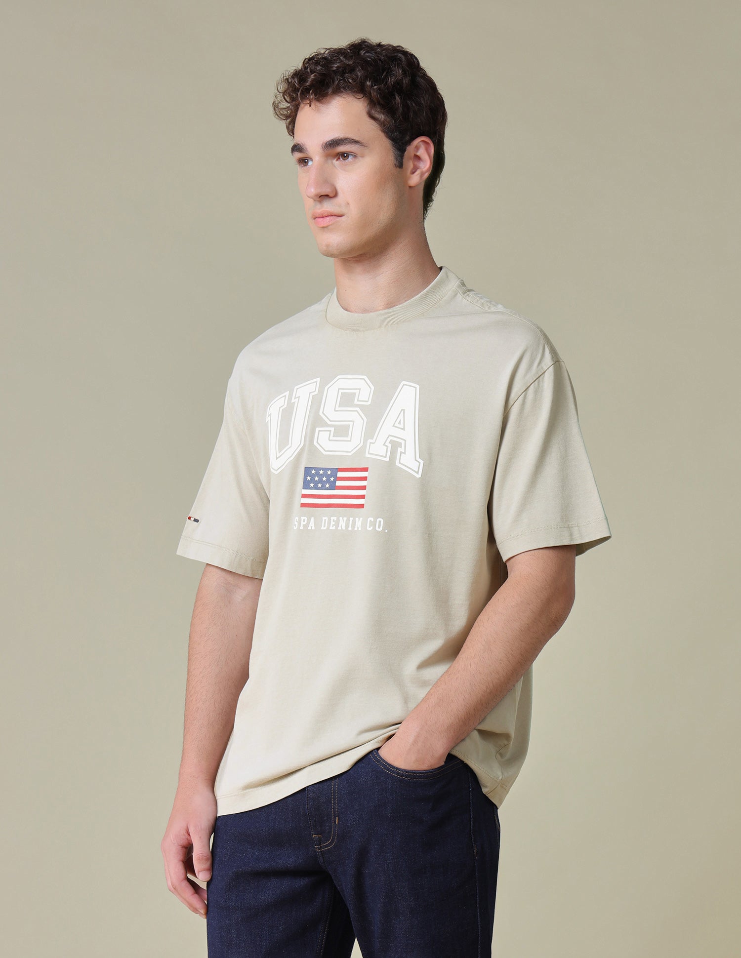 Typographic Brand Printed Relaxed Fit T-Shirt Khaki - U.S. Polo Assn. India | Large