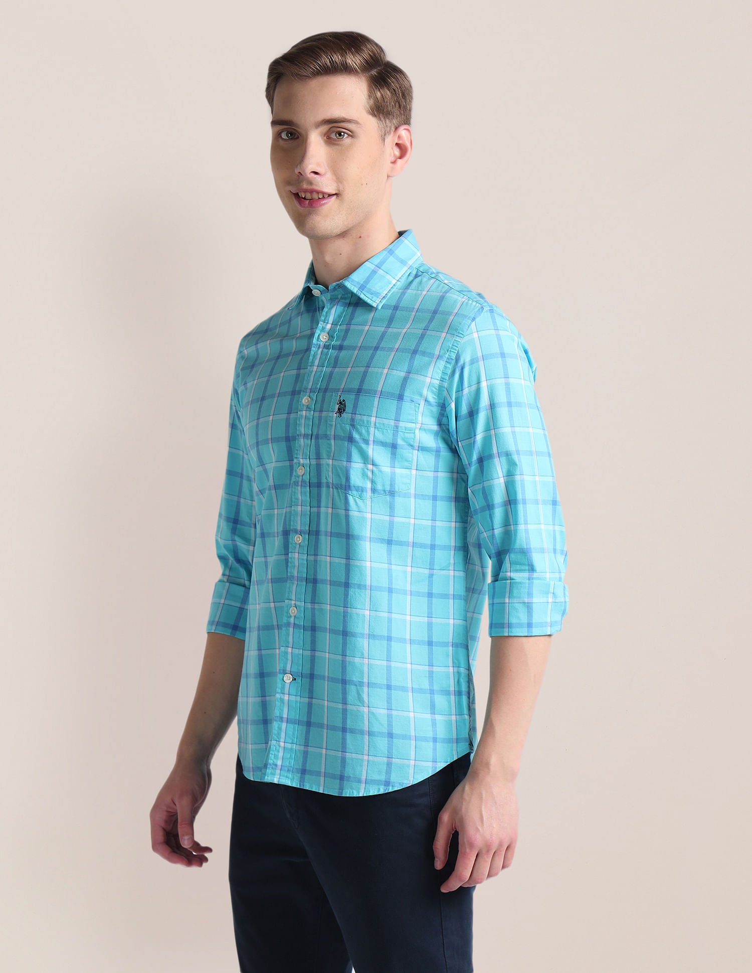 Dobby Tailored Fit Shirt Aqua - U.S. Polo Assn. India | Large