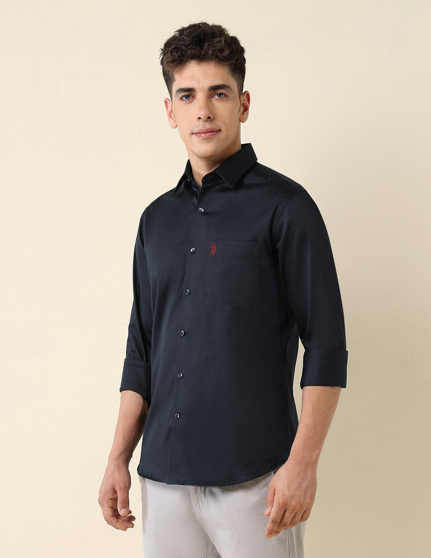 Tailored Fit Satin Shirt Navy - U.S. Polo Assn. India | Large