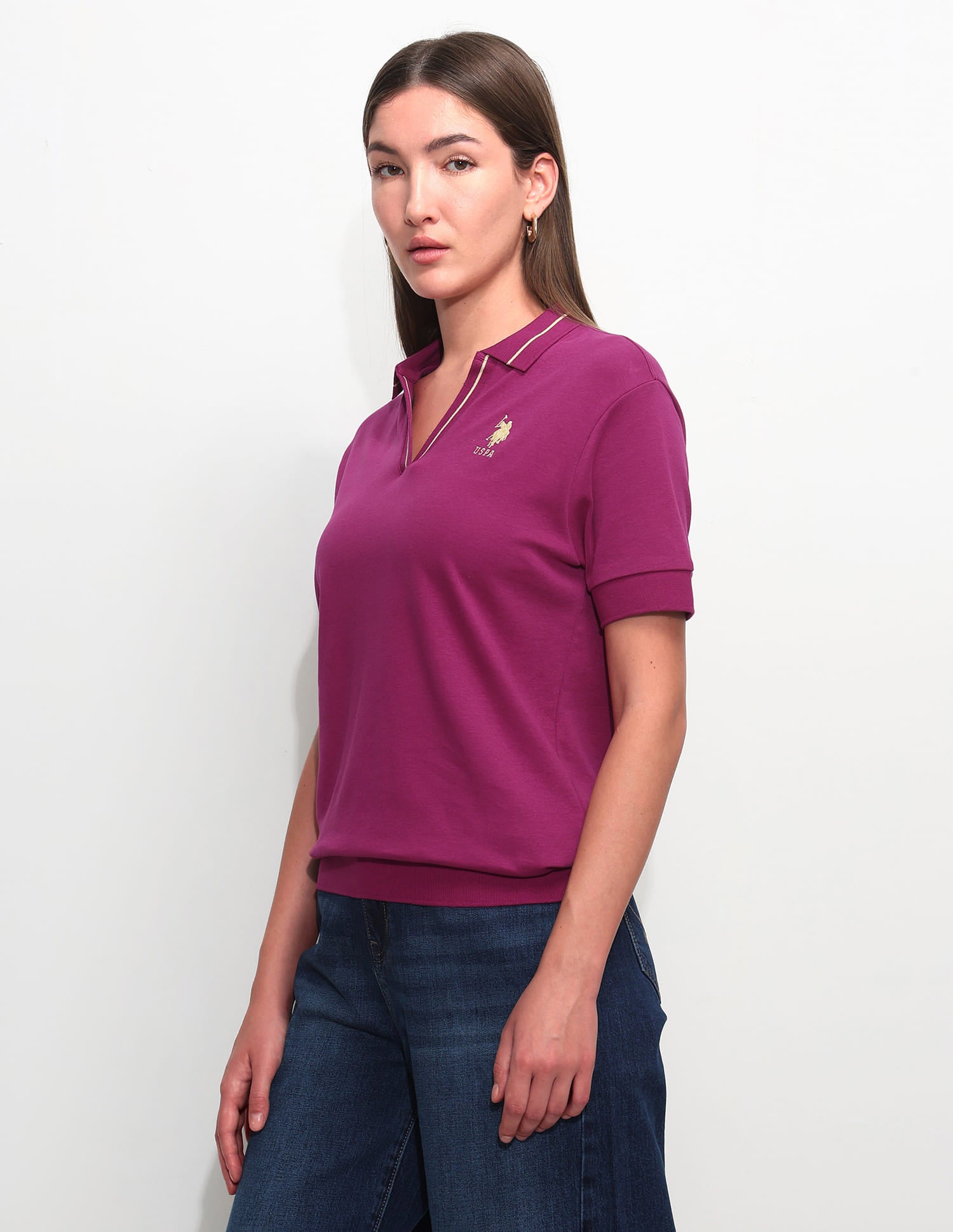Relaxed Fit Solid Polo Shirt Purple - U.S. Polo Assn. India | Large
