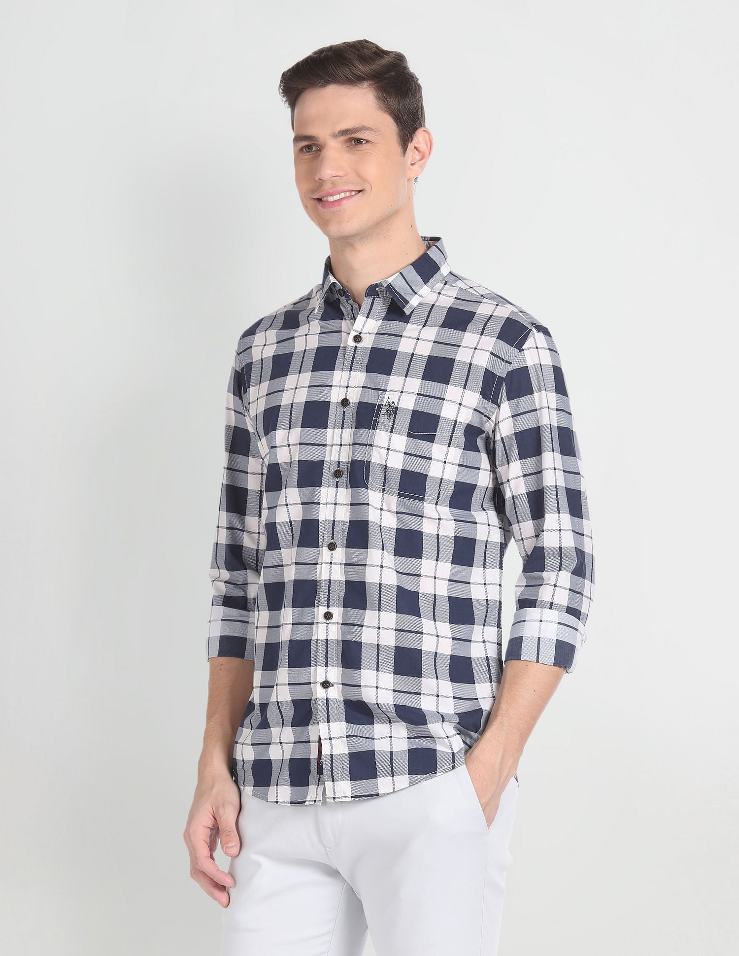 Tartan Check Cotton Shirt Navy - U.S. Polo Assn. India | Large