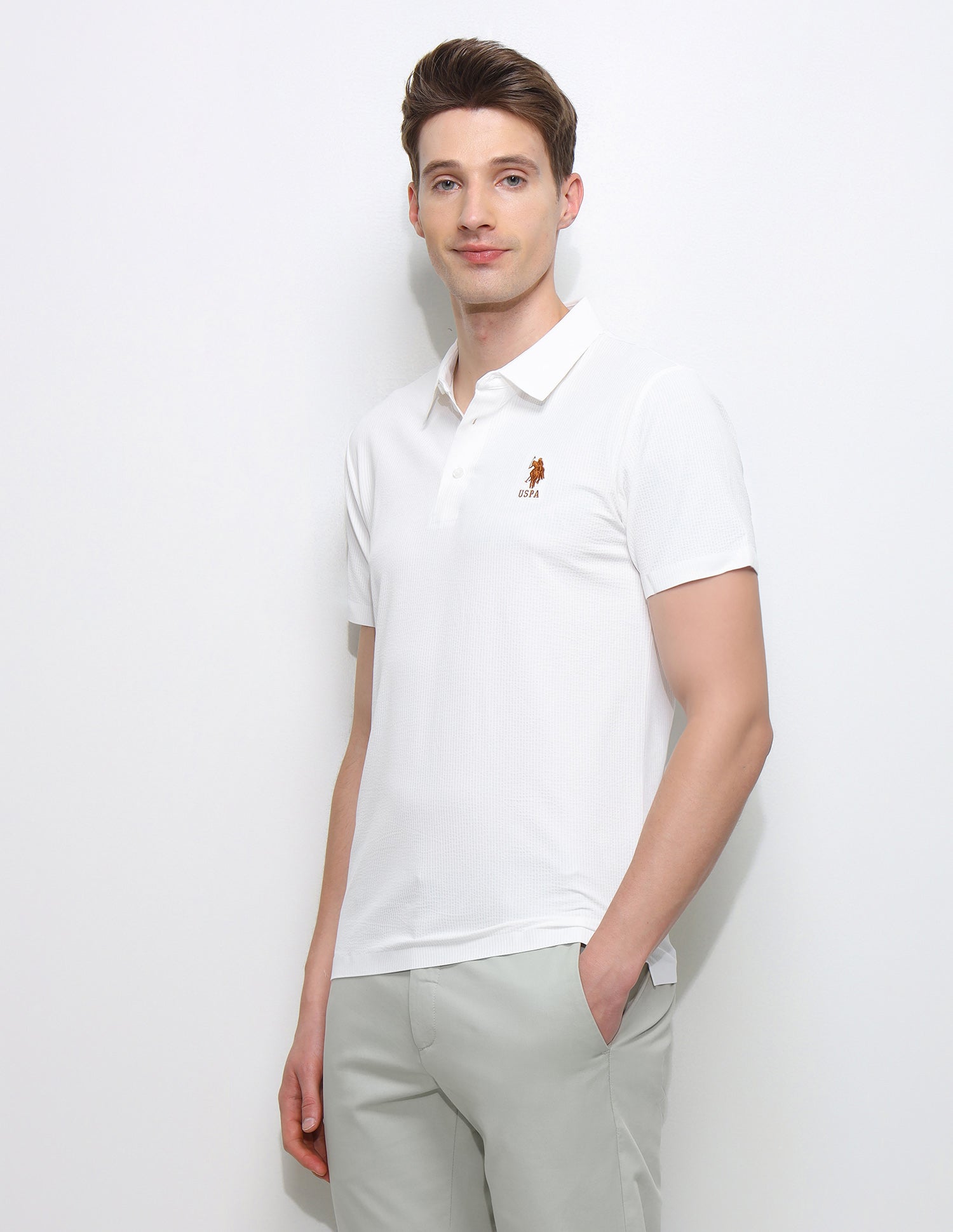 Solid Slim Fit Polo Shirt Off White - U.S. Polo Assn. India | Large