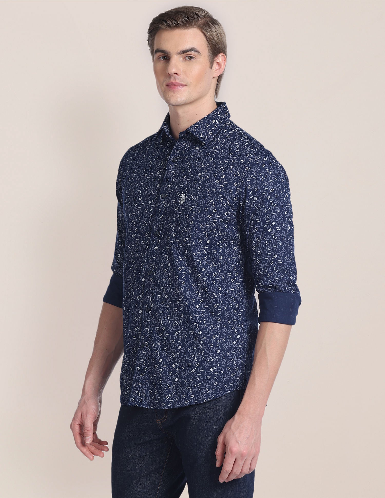 Tropical Print Dobby Shirt Navy - U.S. Polo Assn. India | Large