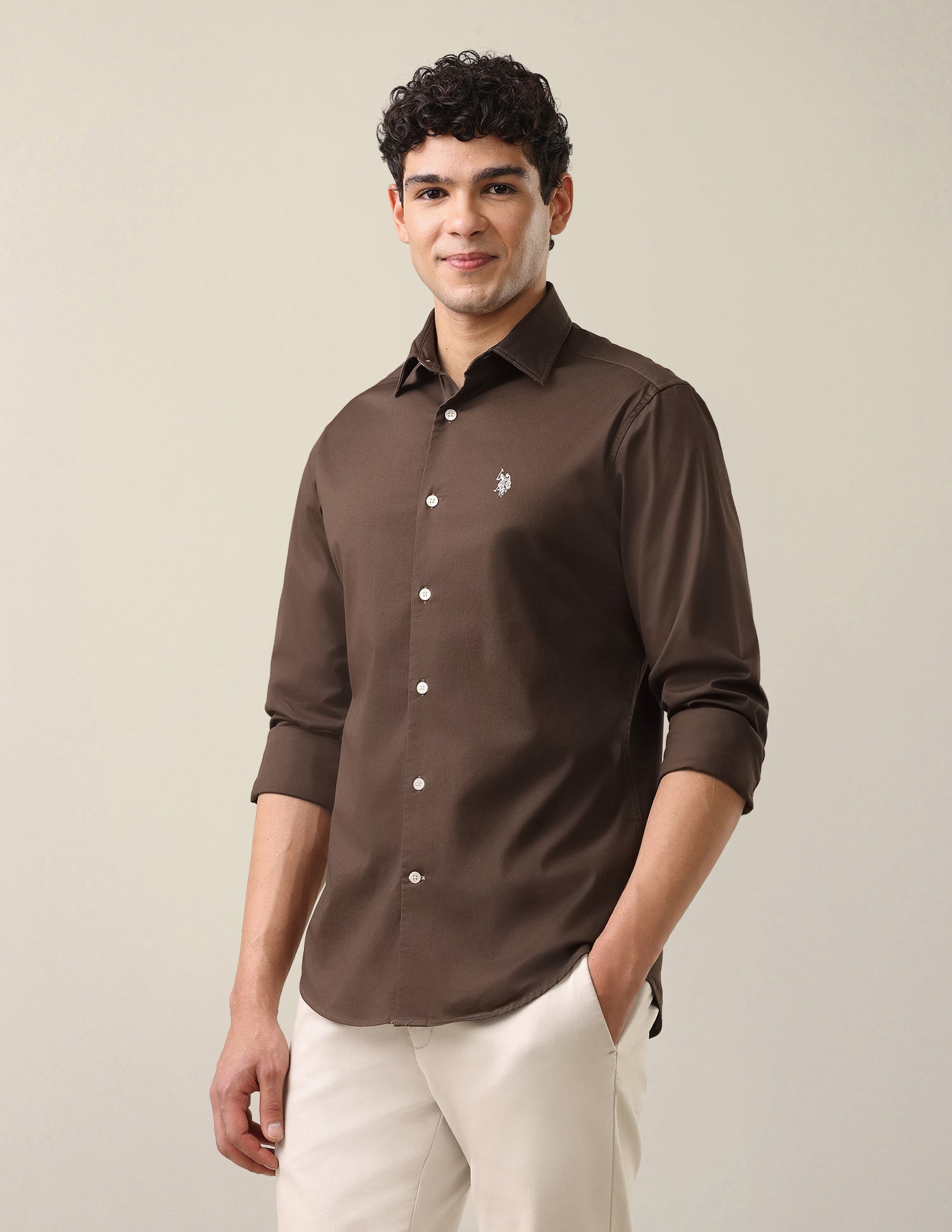 Solid Twill Shirt Dark Brown - U.S. Polo Assn. India | Large