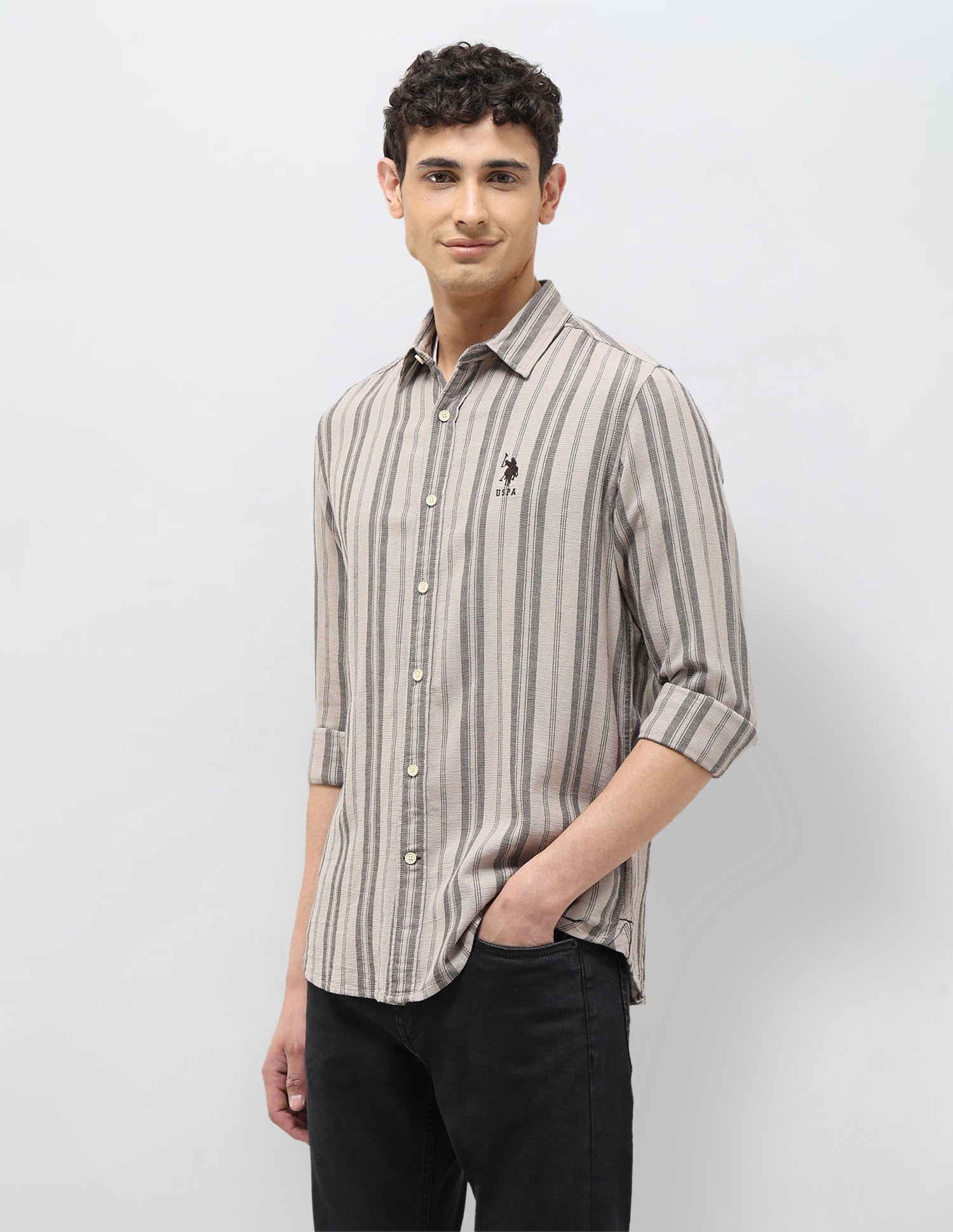 Vertical Striped Regular Fit Shirt Medium Grey - U.S. Polo Assn. India | Large