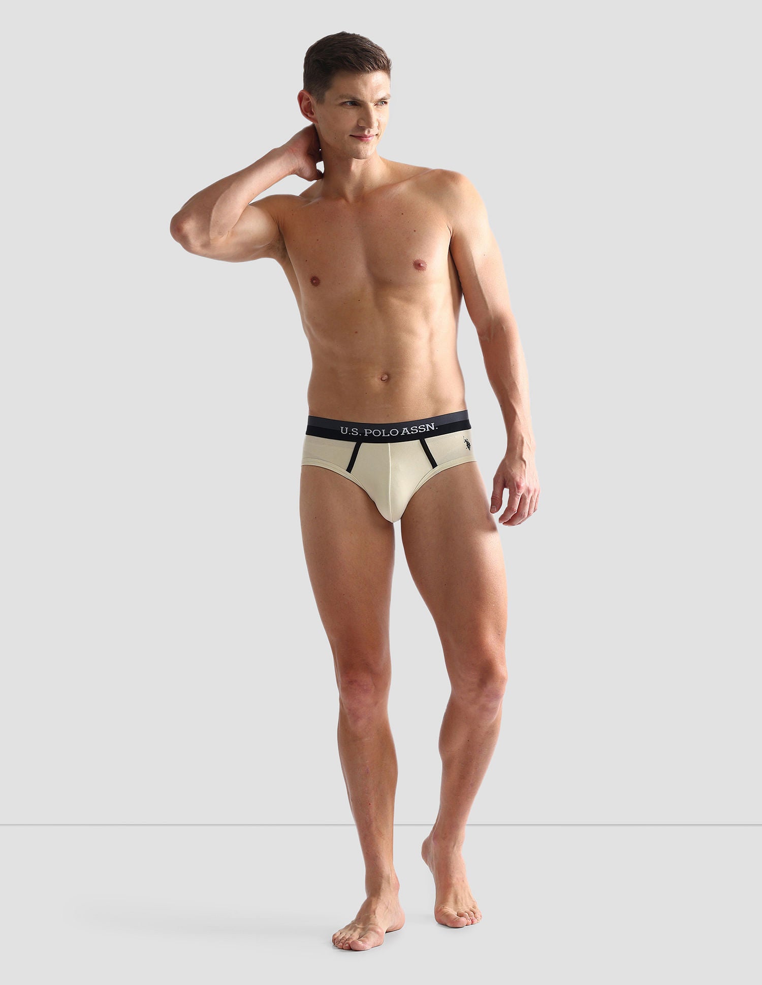 Dual Tone Cotton Stretch OET07 Briefs - Pack Of 3 Red, Beige and Grey - U.S. POLO ASSN. | Large