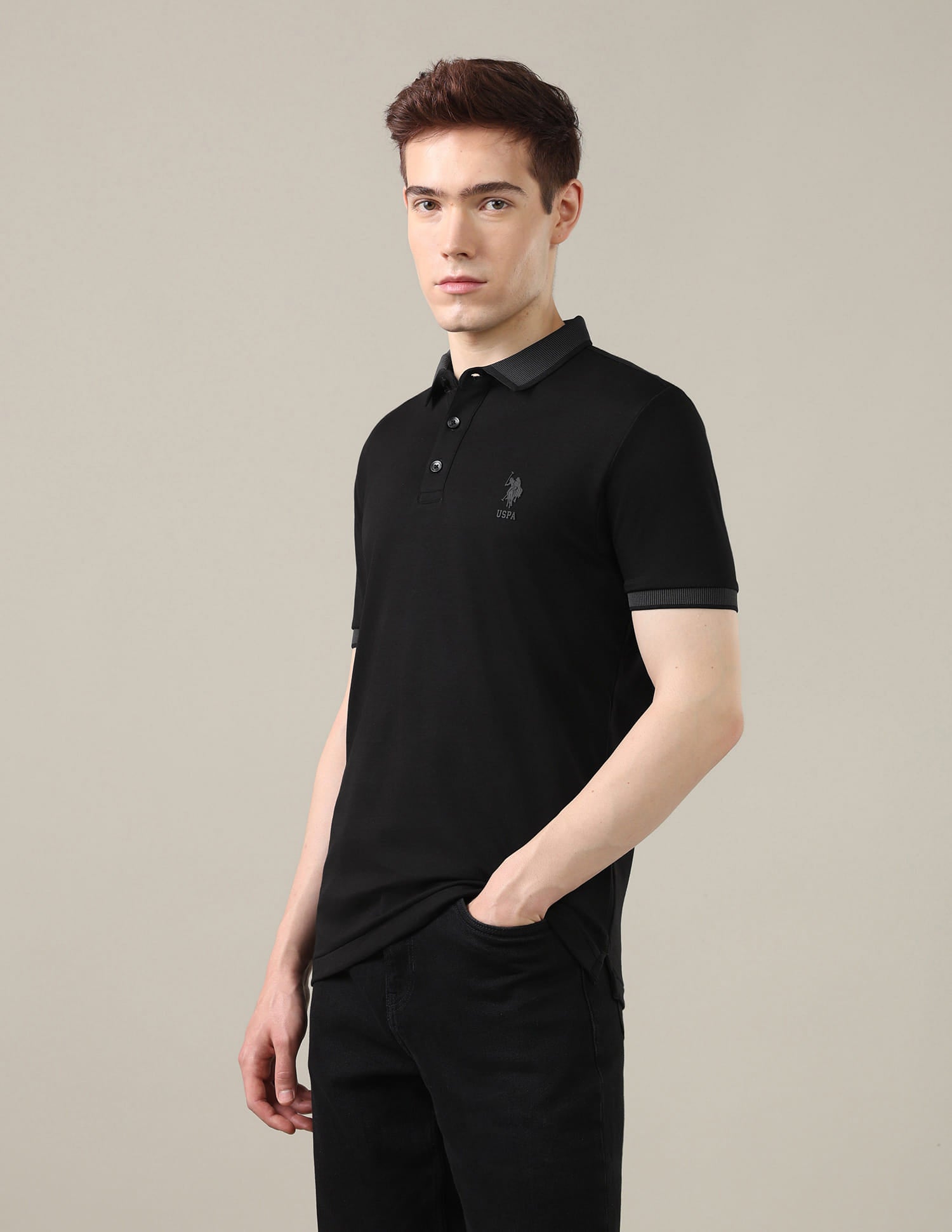 Solid Slim Fit Polo Shirt Black - U.S. Polo Assn. India | Large