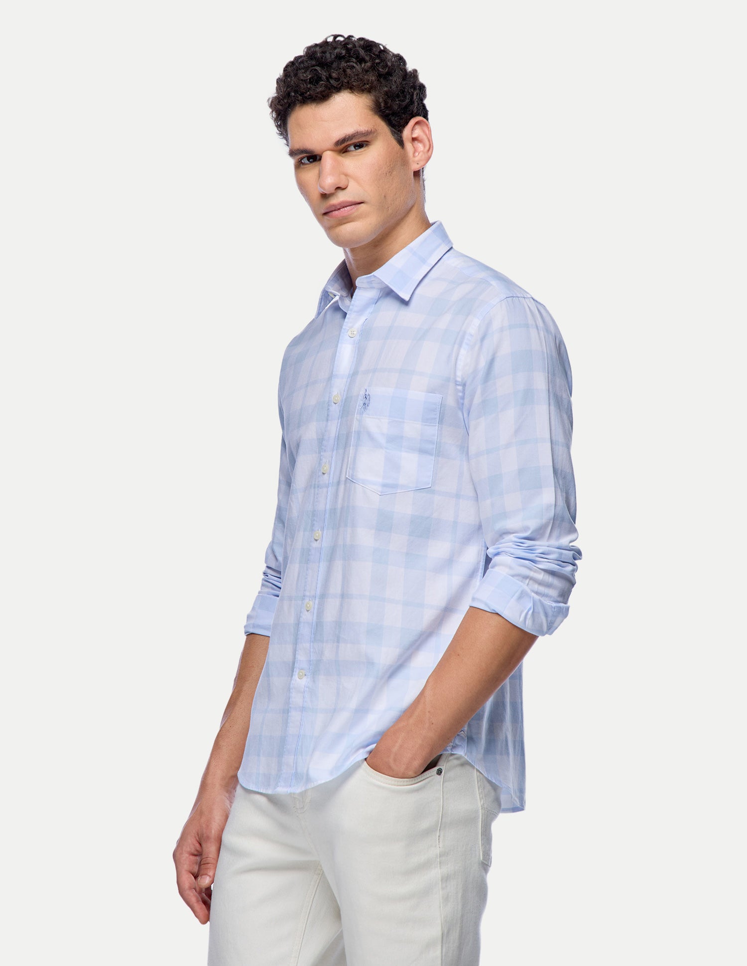 Grid Tattersall Checked Tailored Fit Shirt Light Blue - U.S. Polo Assn. India | Large