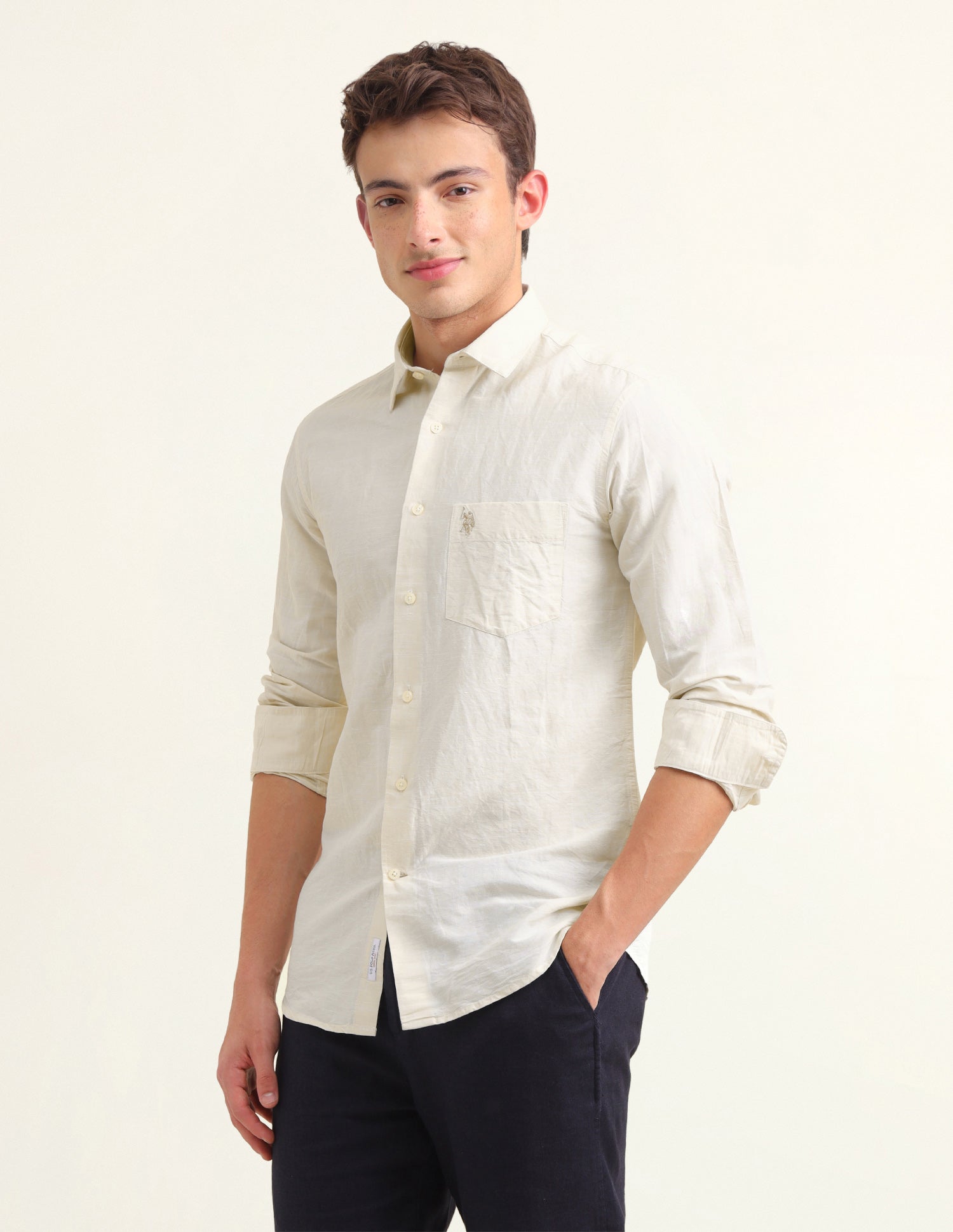Solid Regular Fit Shirt Beige - U.S. Polo Assn. India | Large