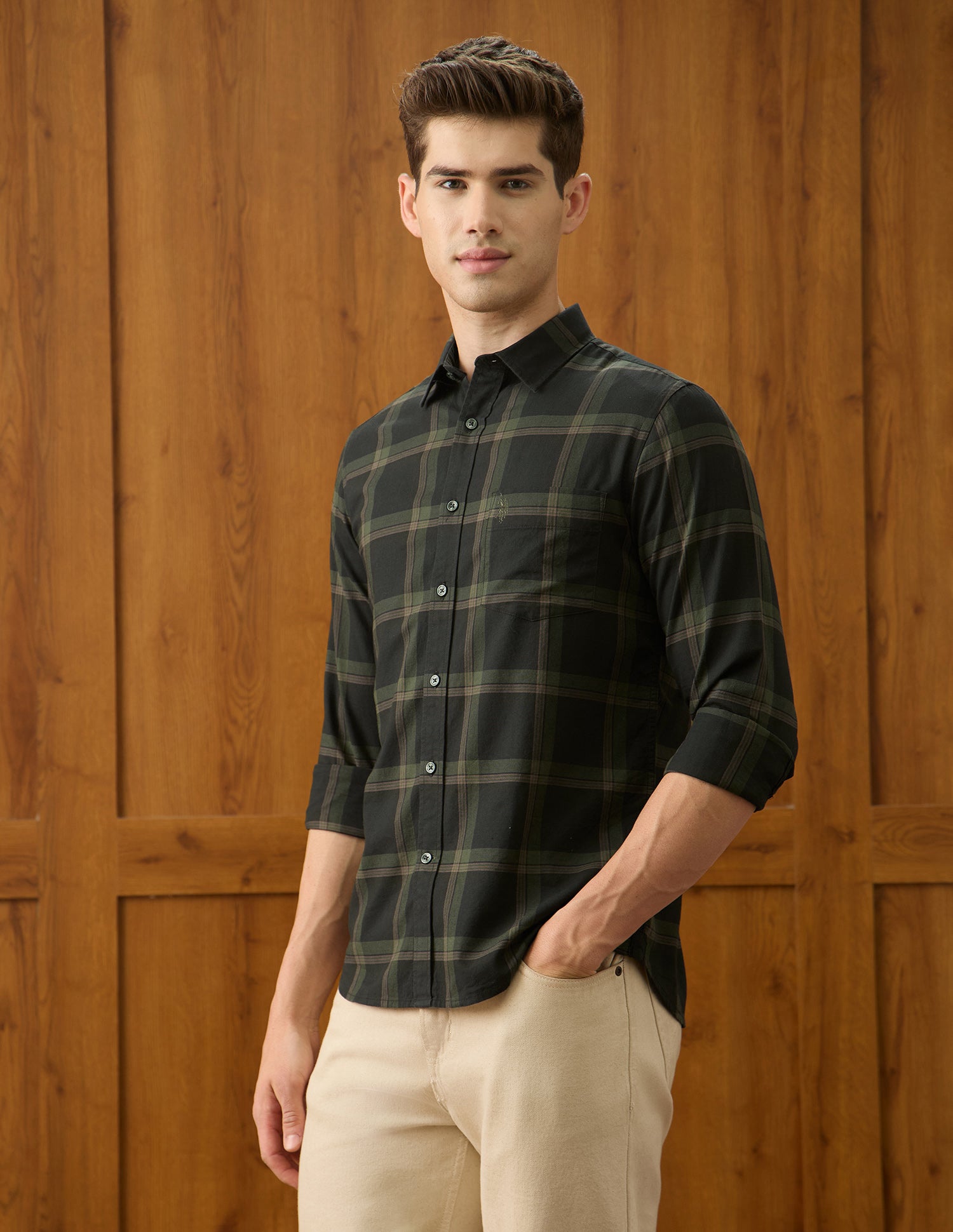 Grid Tattersall Checked Regular Fit Shirt Olive - U.S. Polo Assn. India | Large