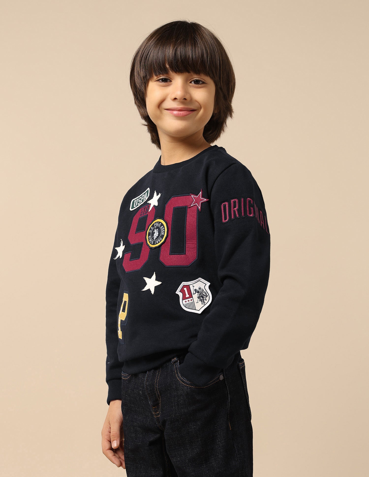 Boys Appliqued Regular Fit Sweatshirt Navy - U.S. POLO ASSN. | Large