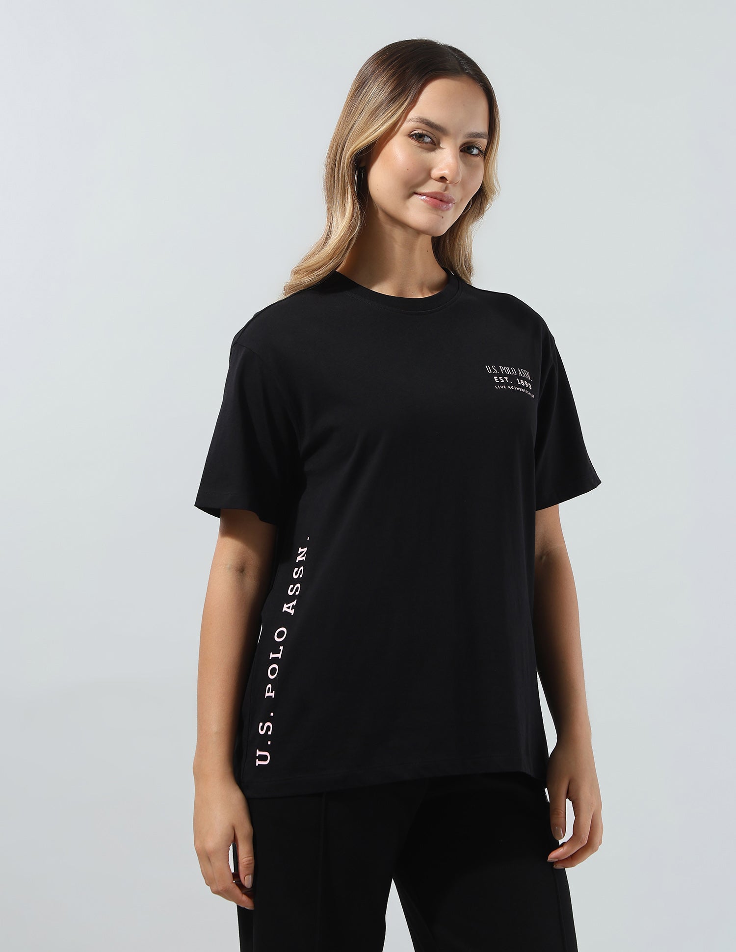 Typographic Brand Printed Boyfriend Fit T-Shirt Black - U.S. Polo Assn. India | Large