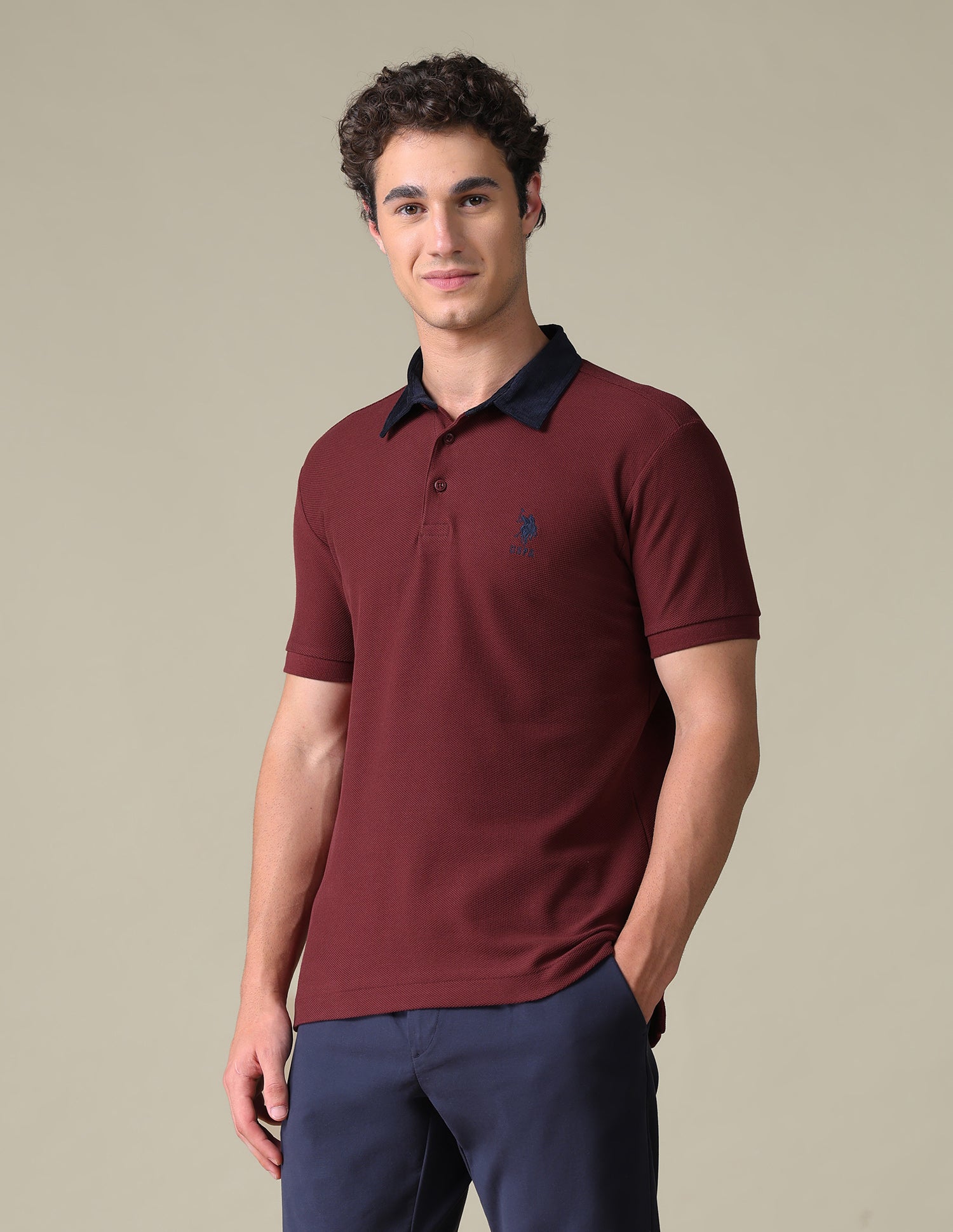 Regular Fit Solid Polo Shirt Wine - U.S. Polo Assn. India | Large
