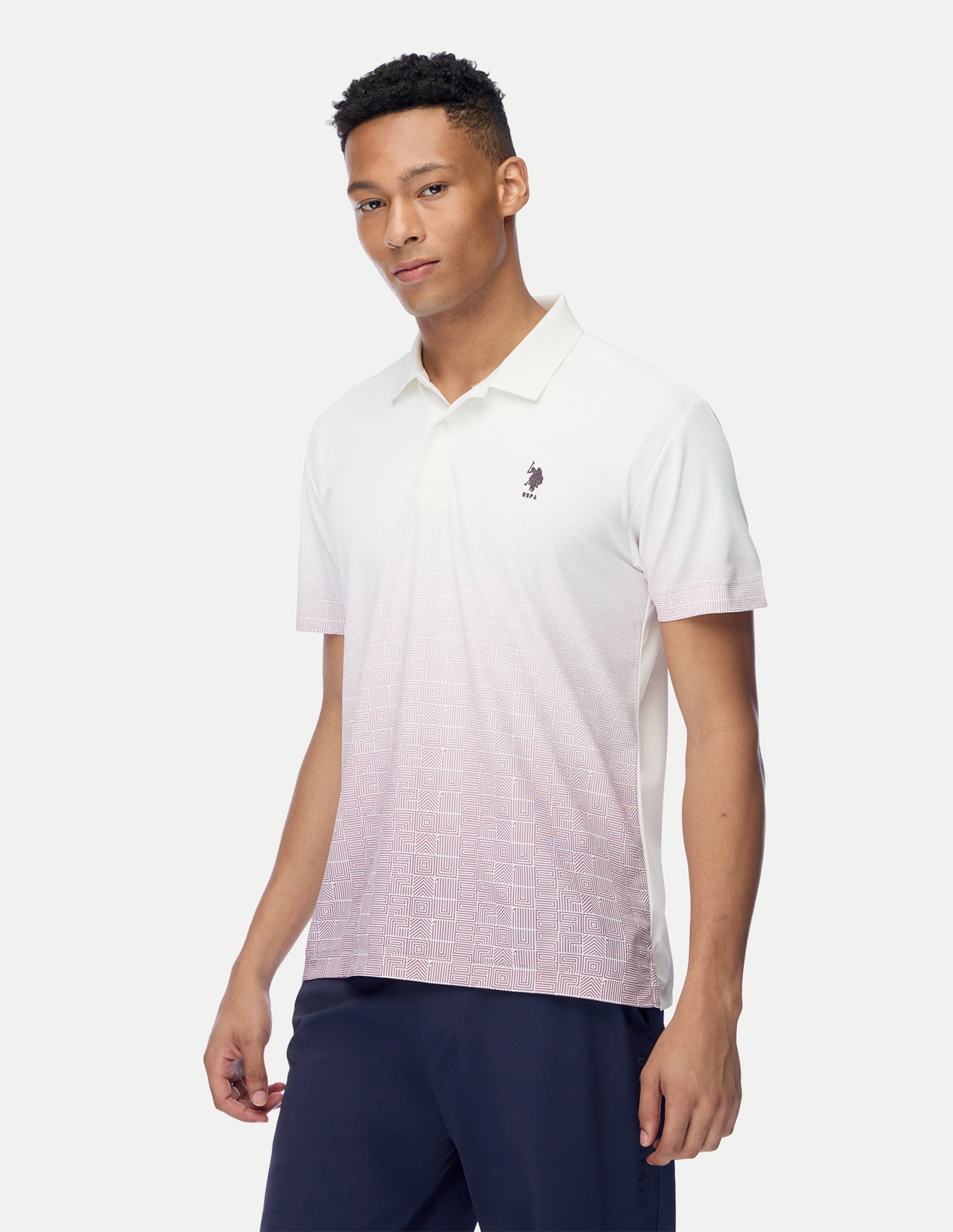 Geometric Printed Regular Fit Active Polo Shirt White - U.S. Polo Assn. India | Large