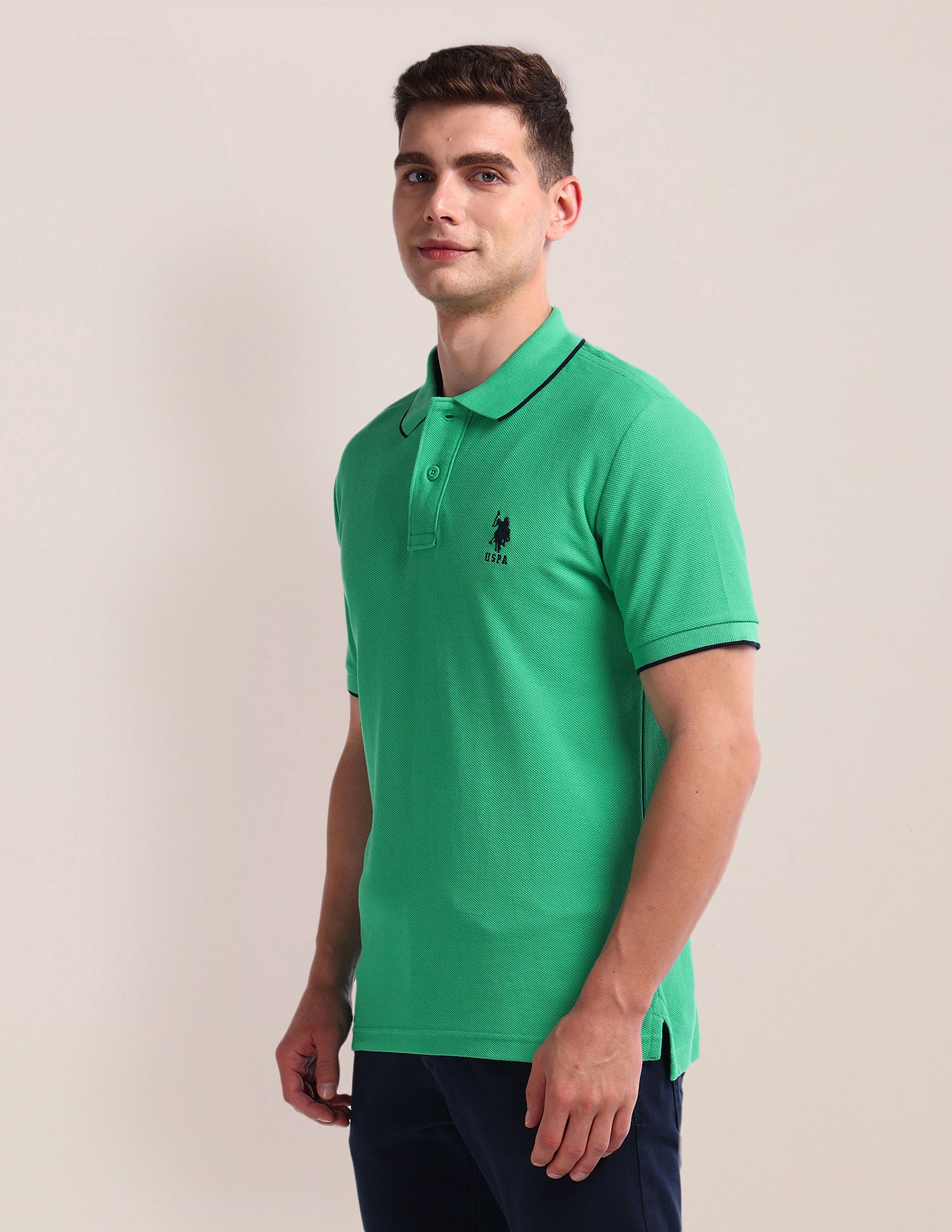 Solid Slim Fit Polo Shirt Green - U.S. Polo Assn. India | Large