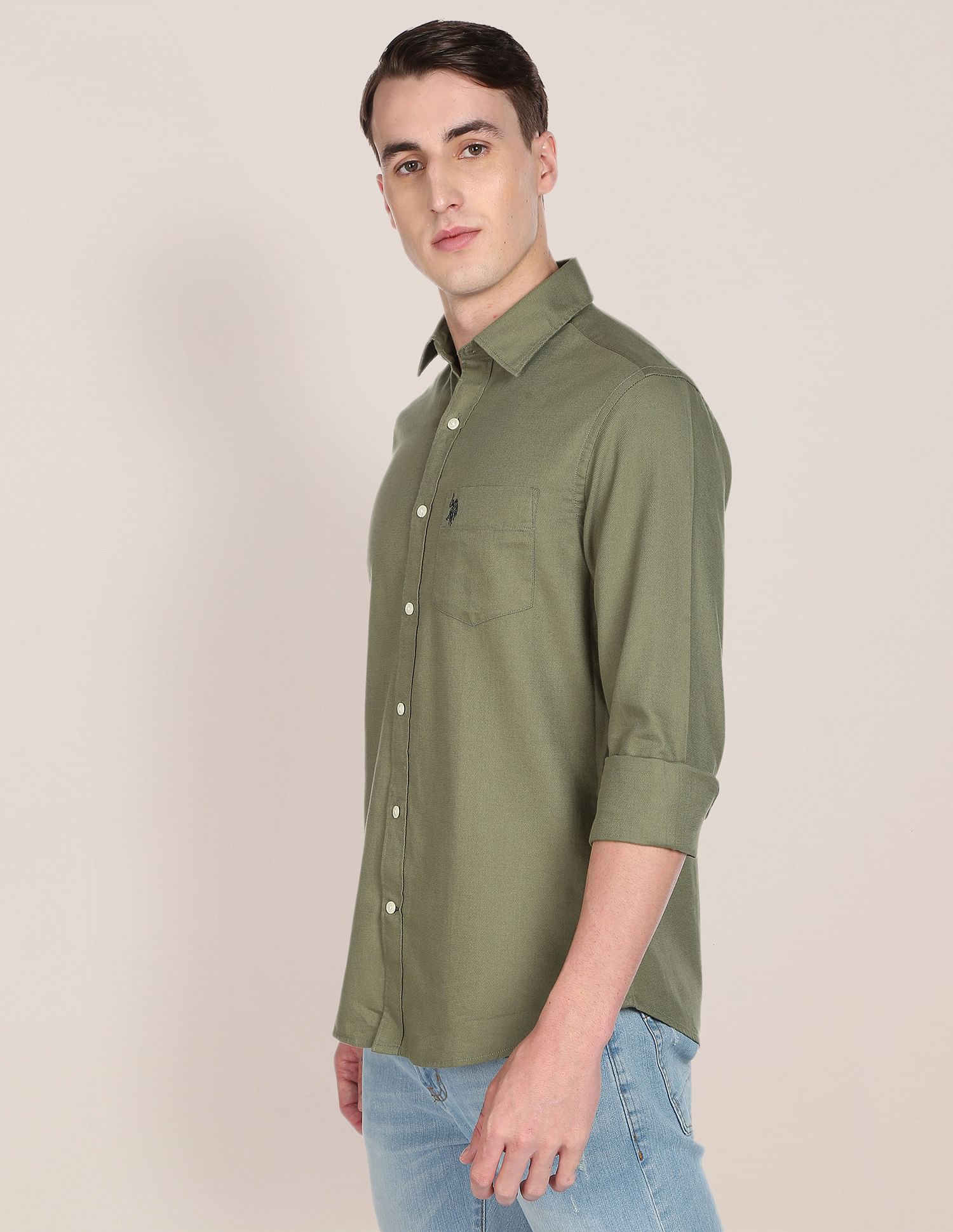Dobby Solid Casual Shirt Olive - U.S. Polo Assn. India | Large