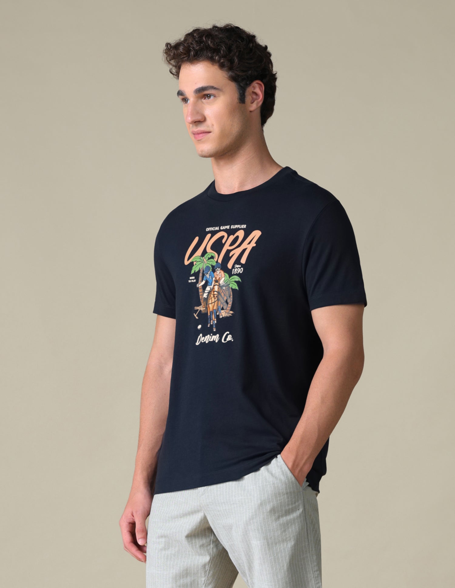 Graphic Brand Printed Slim Fit T-Shirt Navy - U.S. Polo Assn. India | Large