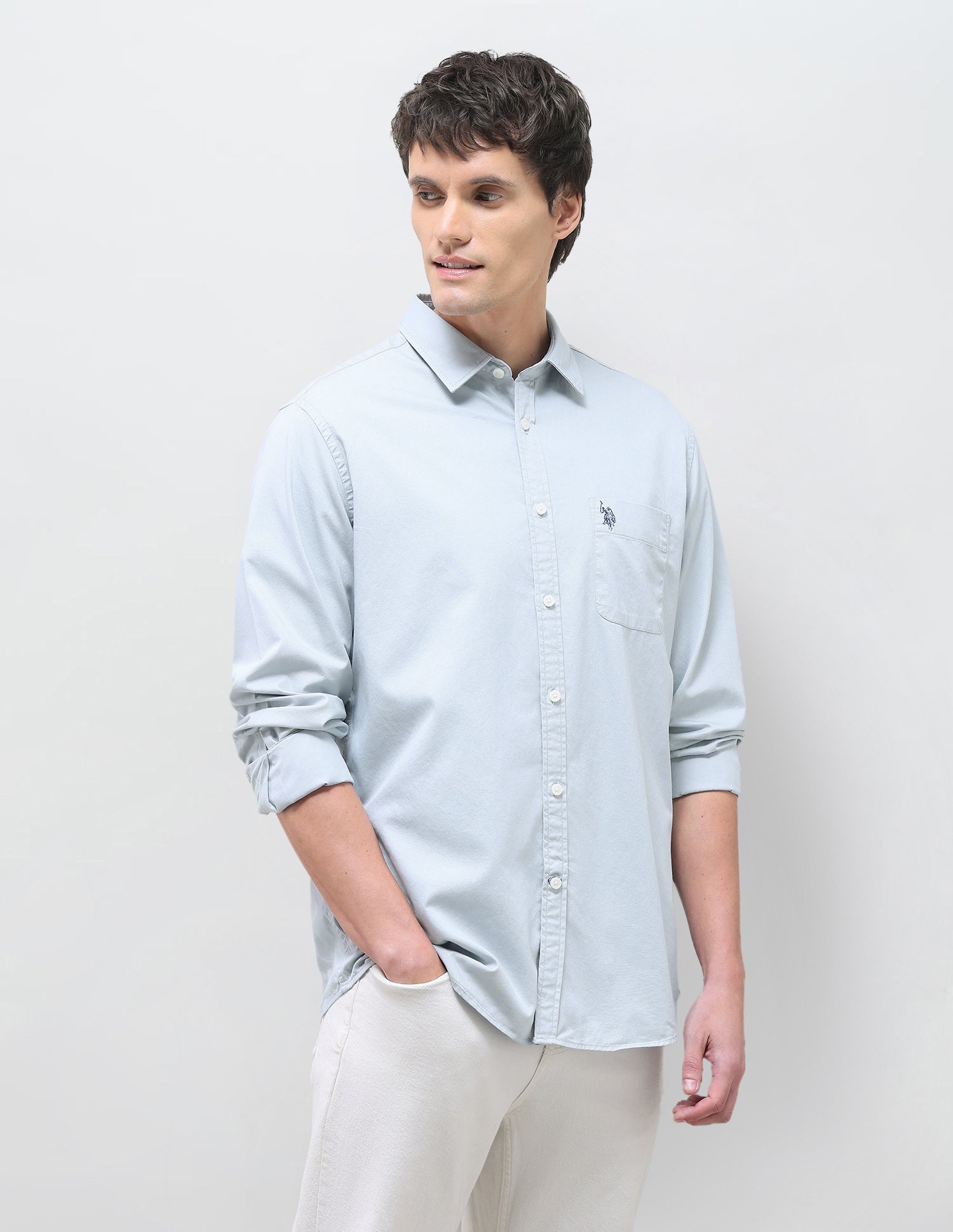 Twill Solid Shirt Blue - U.S. Polo Assn. India | Large
