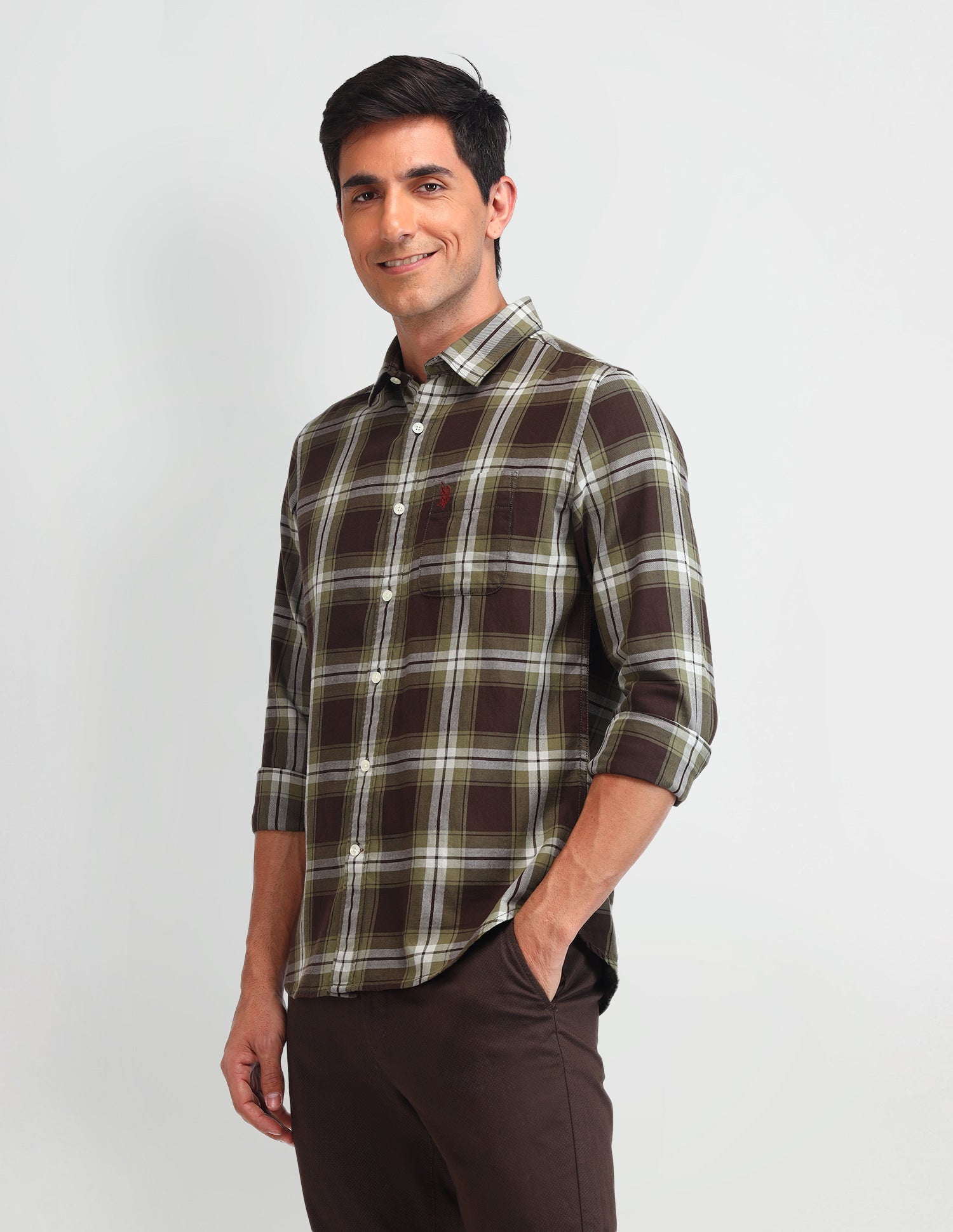 Dupplin Checked Twill Shirt Green - U.S. Polo Assn. India | Large